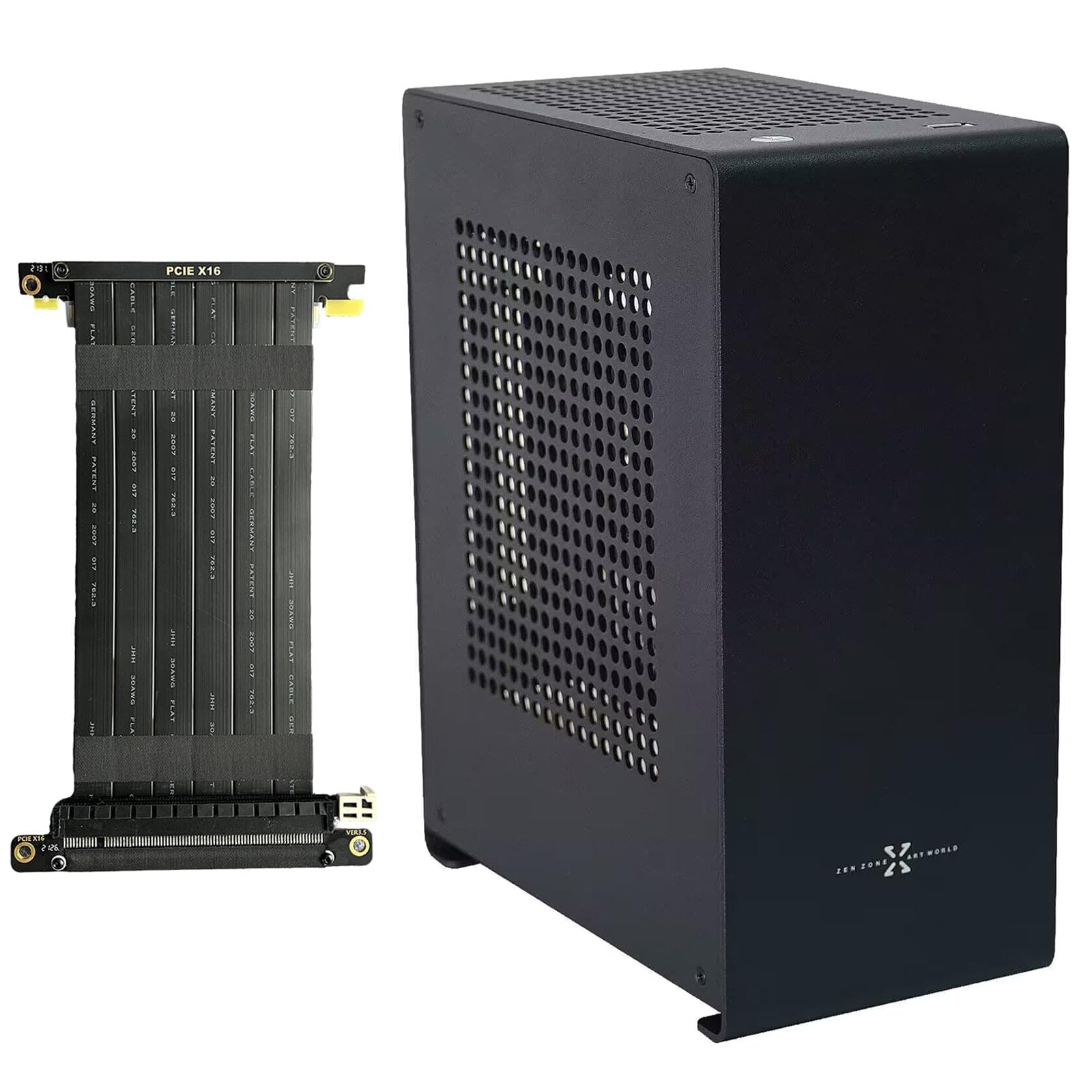 ZZEW A1P Mini-ITX Case, Micro ITX PC Case, Mini Computer Case in Black Color, Full Aluminum Small Gaming Case with 3.0 Dual Reverse PCI Riser Cable