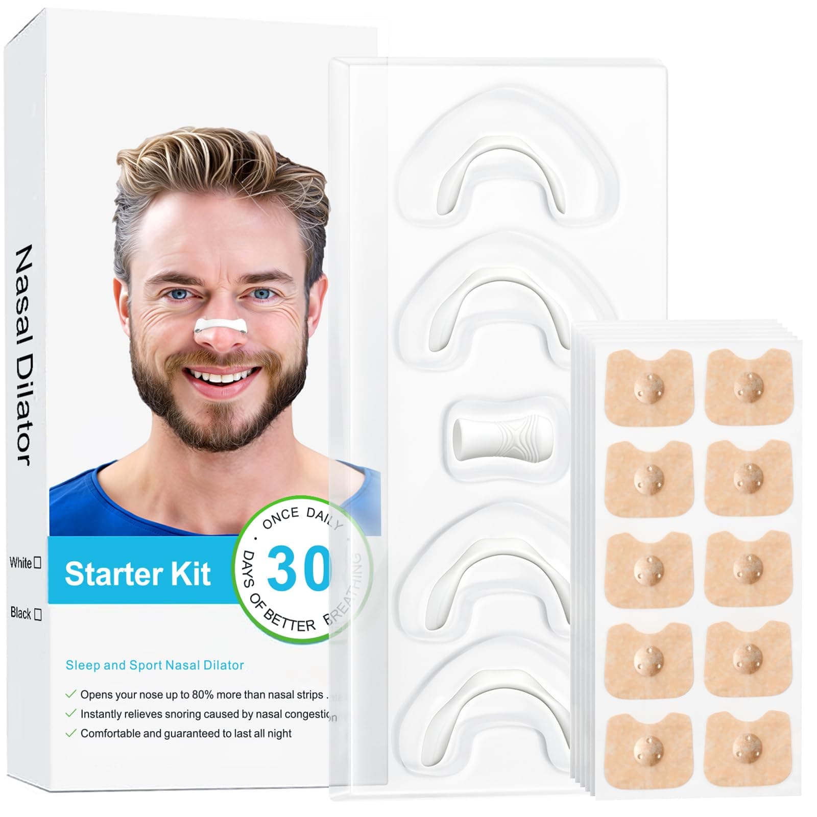 30 Pairs Anti-Snoring Sleep Magnetic Nasal Strips - Magnetic nasal strip Innovative Design Anti-Snoring Equipment White