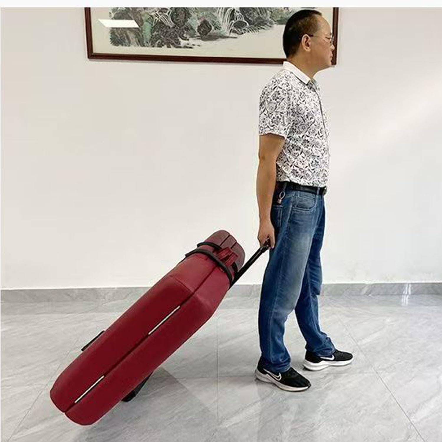 Portable Massage Table Cart with Wheels, Foldable Carrier Trolley with Telescoping Handle, Sturdy & Lightweight Durable Caddy Fits Most Massage Tables for Travel Therapists