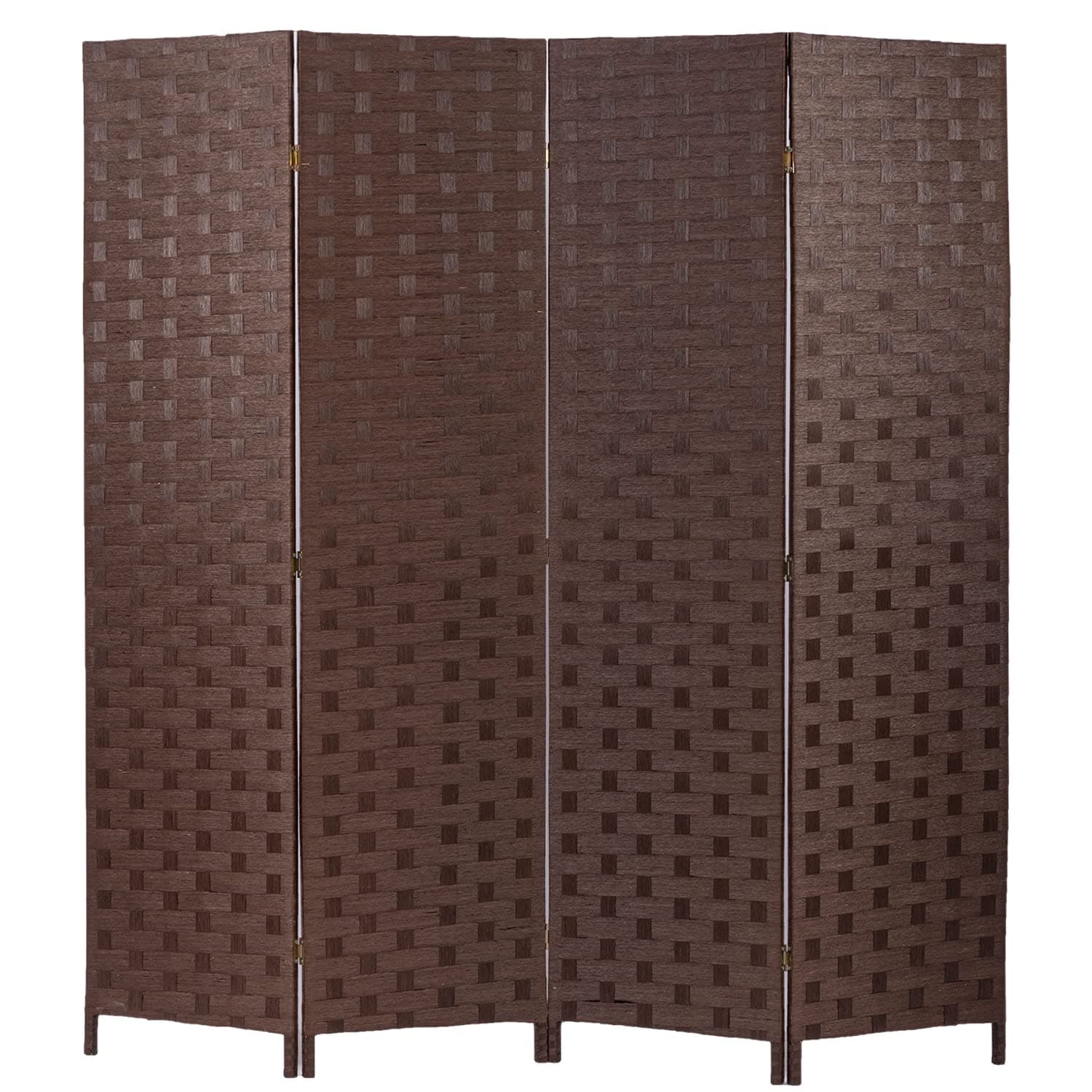 BestMassage Wood Screen Folding Screen Room Dividers 4-Panel Mesh Woven Design Privacy Room Partition Wooden Screen (Brown)