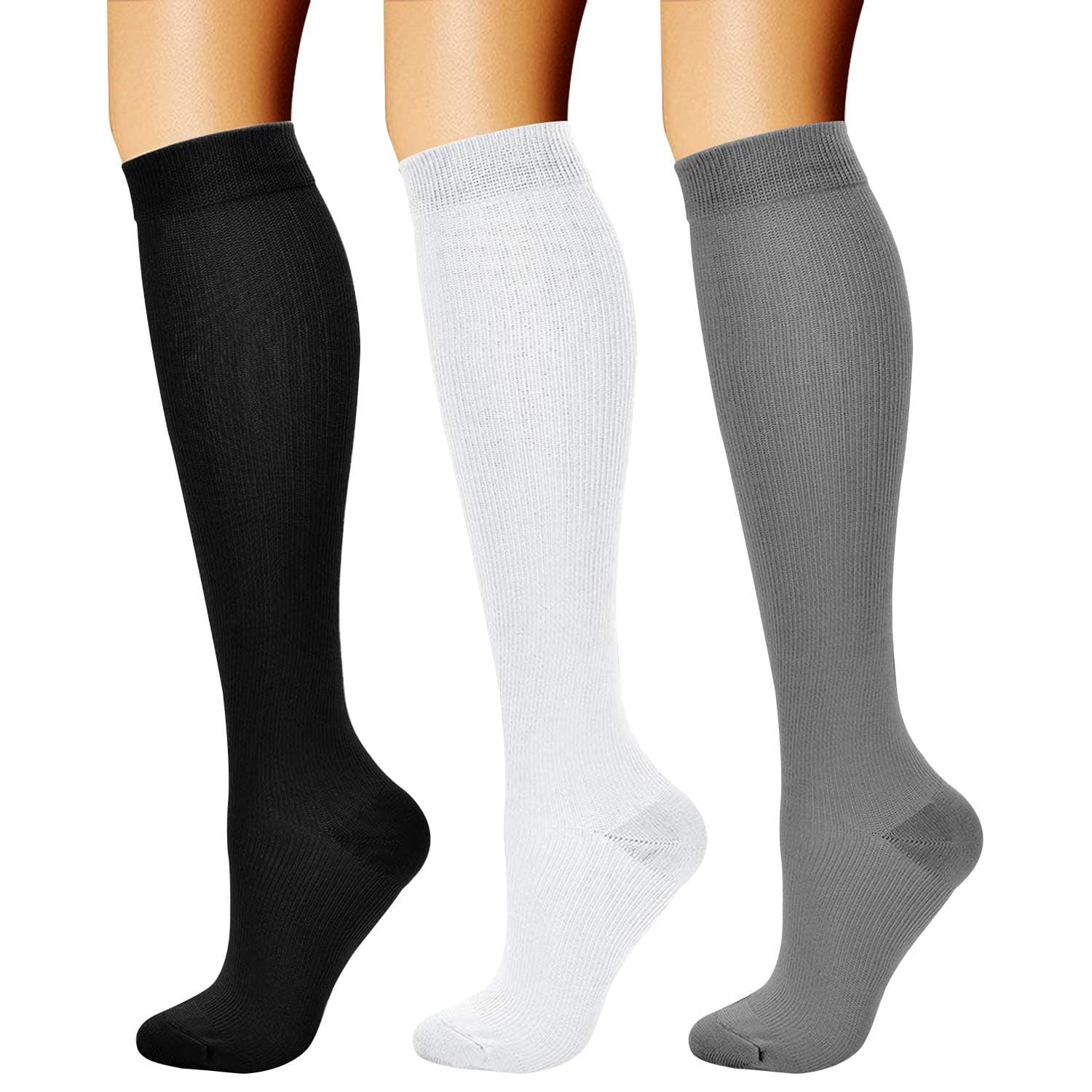 CHARMKING Compression Socks for Women & Men Circulation (3 Pairs) 15-20 mmHg is Best Support for Athletic Running Cycling (L/XL,Multi 03)
