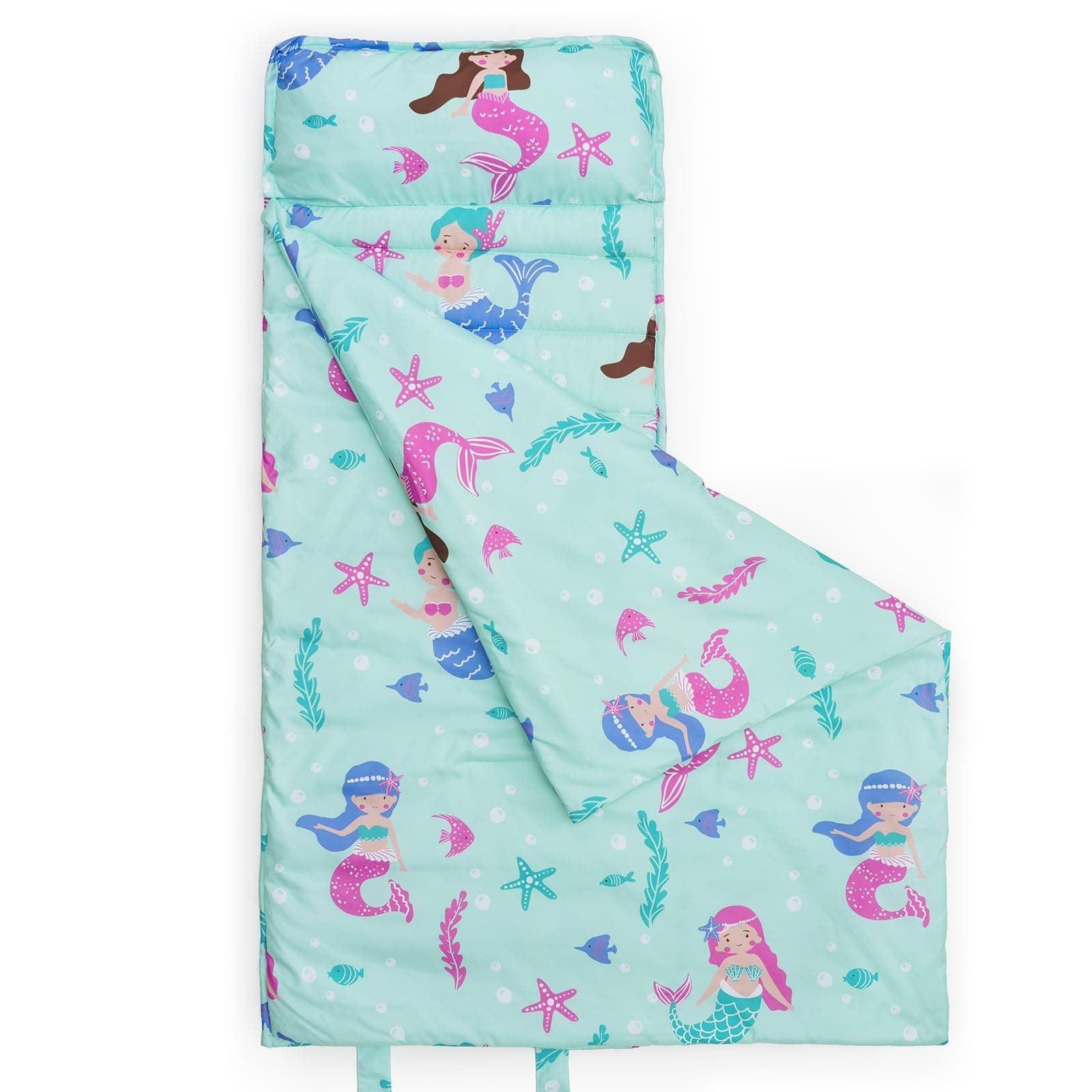 david's kids Toddler Nap Mat Set with Removable Pillow, Ultra Soft Slumber Bags for Boys Girls,Perfect for Preschool, Daycare, Kids Sleeping Bags with Rollup Design, 50"x20", Mermaid