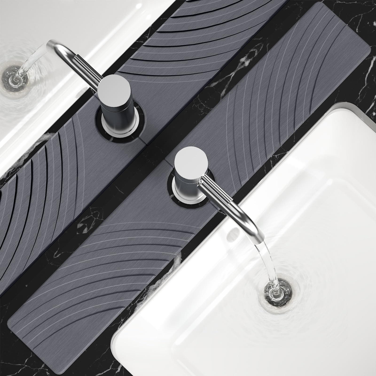 SpaceHacks Stone Faucet Mat for Kitchen Sink 23.7x4 in, Dark Gray