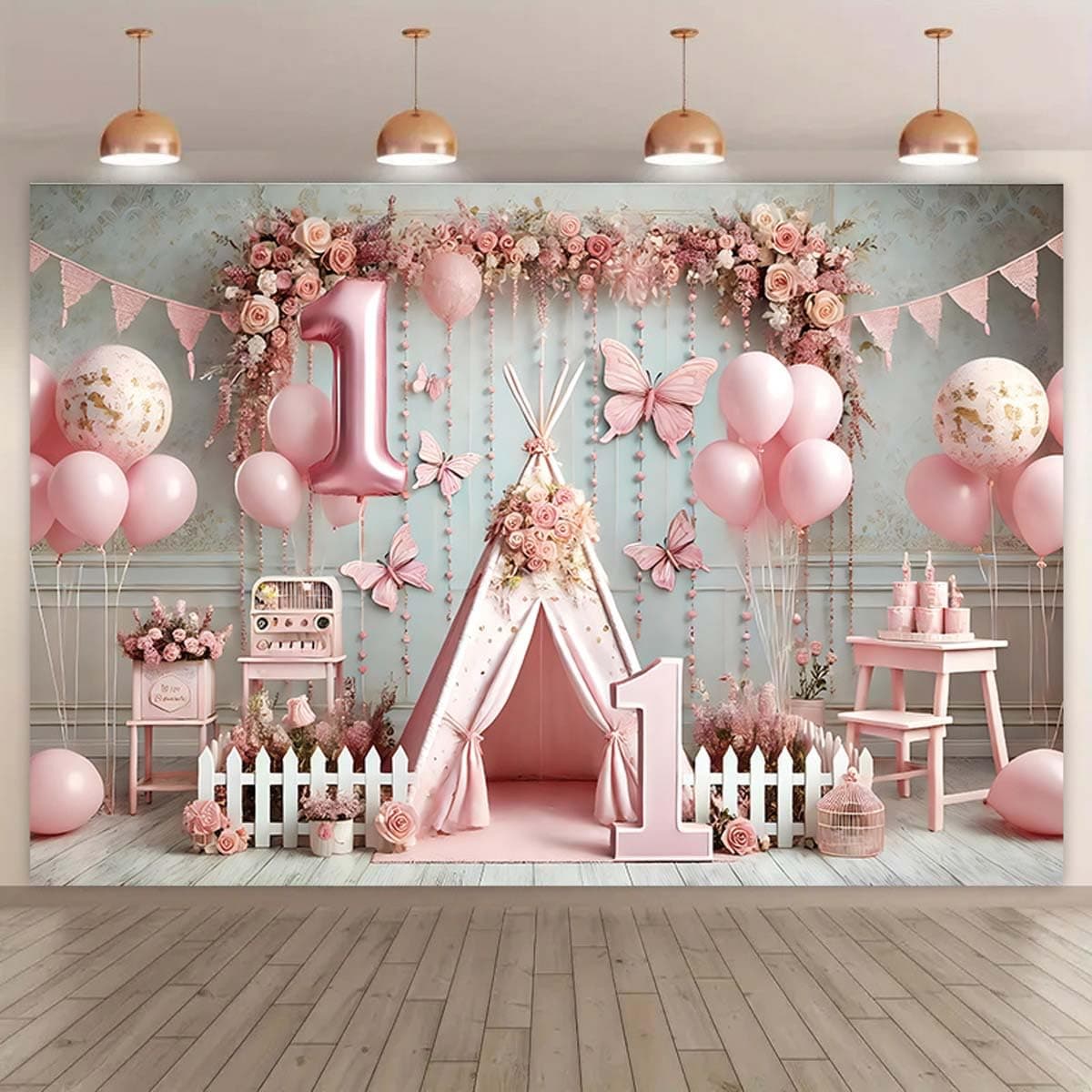 Vibrant 1st Birthday Party Charming Pink Sky Clouds Backdrop Pink 1st Happy Birthday Photography Background One Years Old Backdrop Newborn Baby Shower Party Banner (6x4feet)