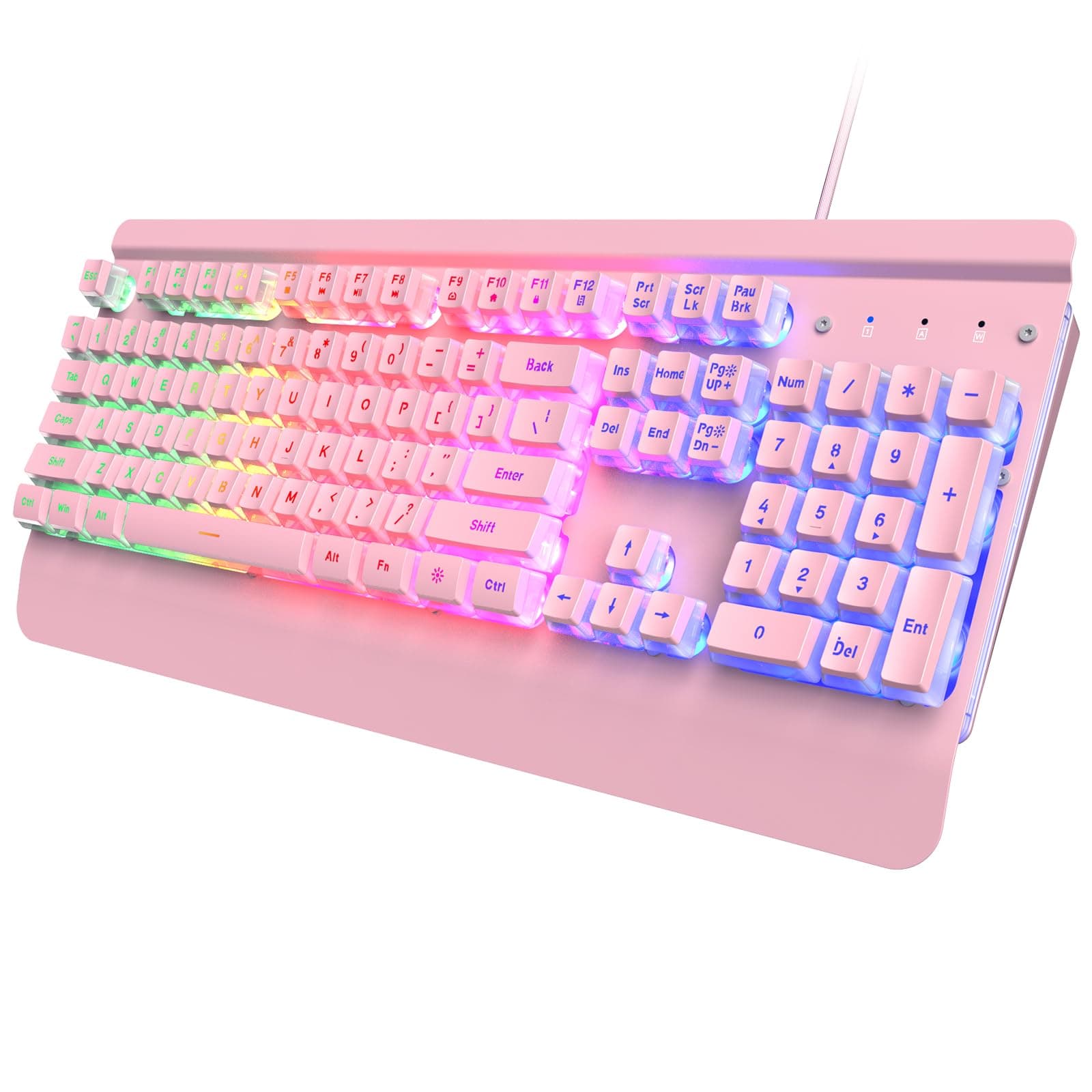 Pink Creamy Keyboard Wired, 104 Keys All-Metal, Backlit Silent Wrist Rest