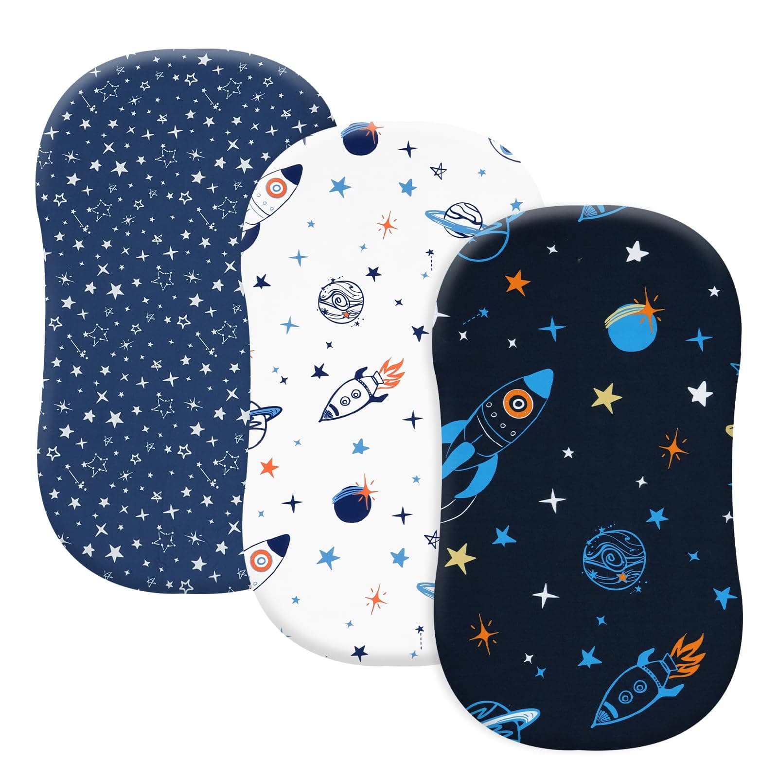 david's kids 3 Pack Bassinet Sheets, Ultra Soft Breathable Comfortable Baby Sheet Set for Boys Girls Neutral, Univeral Fit for Most Cradle and Bassinet Mattress, Space