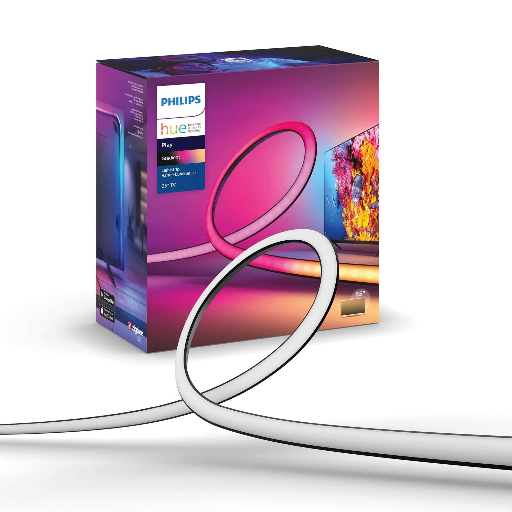 Philips Hue Play Gradient 65" Smart TV Light Strip, Flowing Color-Changing LED Strip Lights, Multicolor TV Backlight Sync with Music and Gaming, Requires Bridge & Sync Box, Control with App and Voice