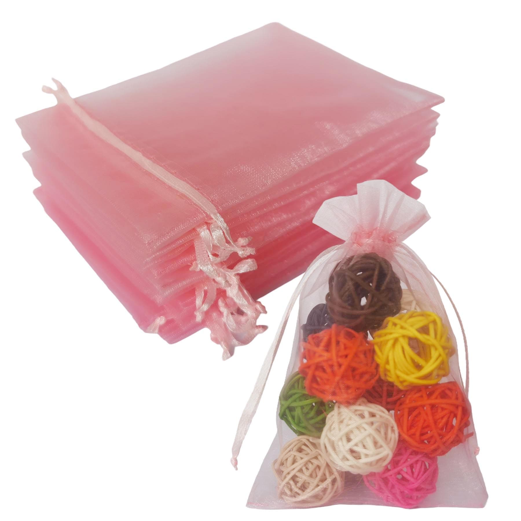 Hwceo Sheer Organza Mesh Drawstring Gift Bags 50 Count 4x6 Inch Blush Pink