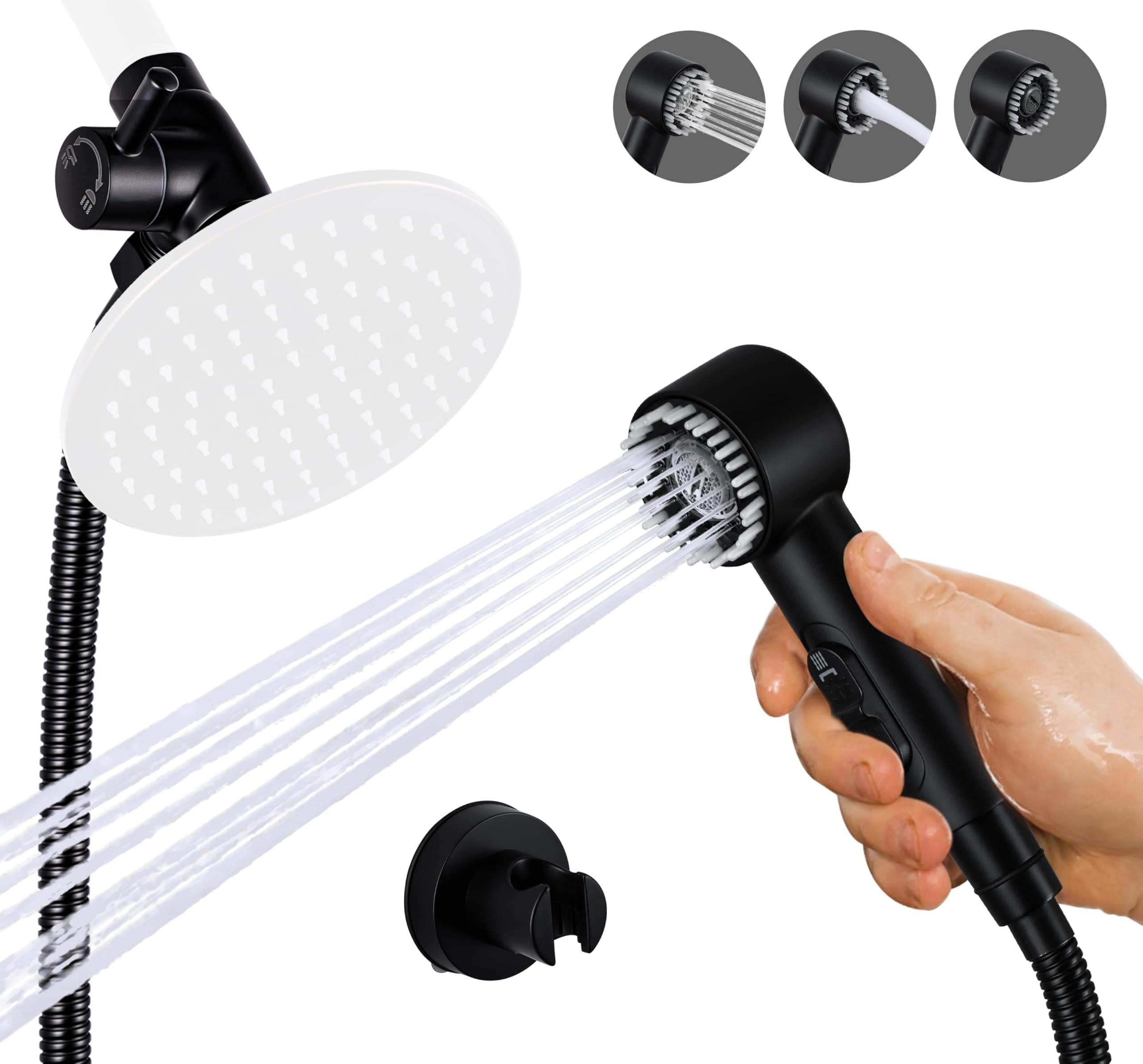 3 Mode Dog Shower Attachment, High Pressure Handheld Sprayer with ON/OFF Switch, G1/2" Metal Shower Diverter, 86 Inches Metal Hose, No Drill Hook, for Indoor Pet Bathing and Washing(Matte Black)