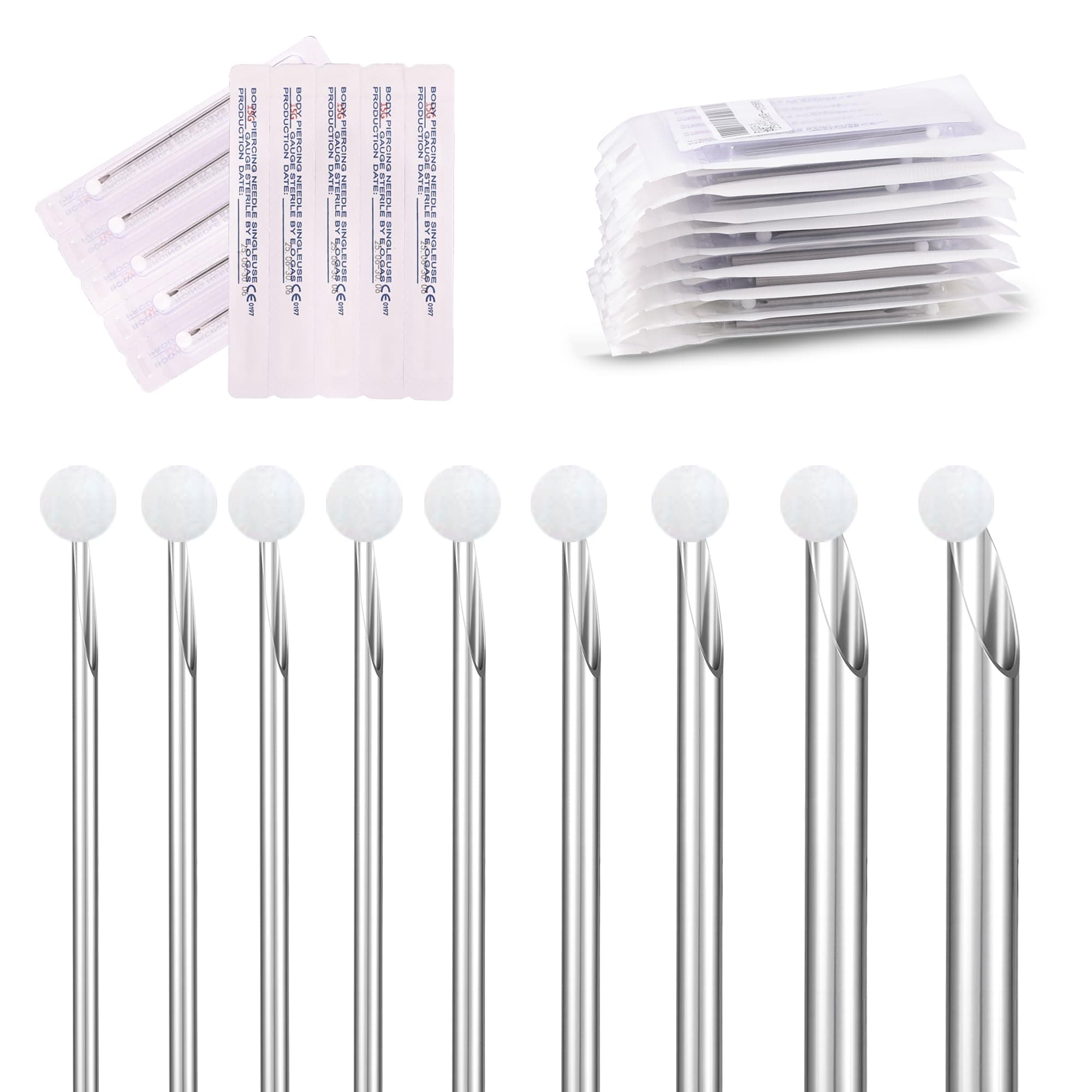 AccGin 90PCS Mixed Body Piercing Needles, 6G-20G Disposable Pre-sterilized Stainless Steel Needles for Body Piercing