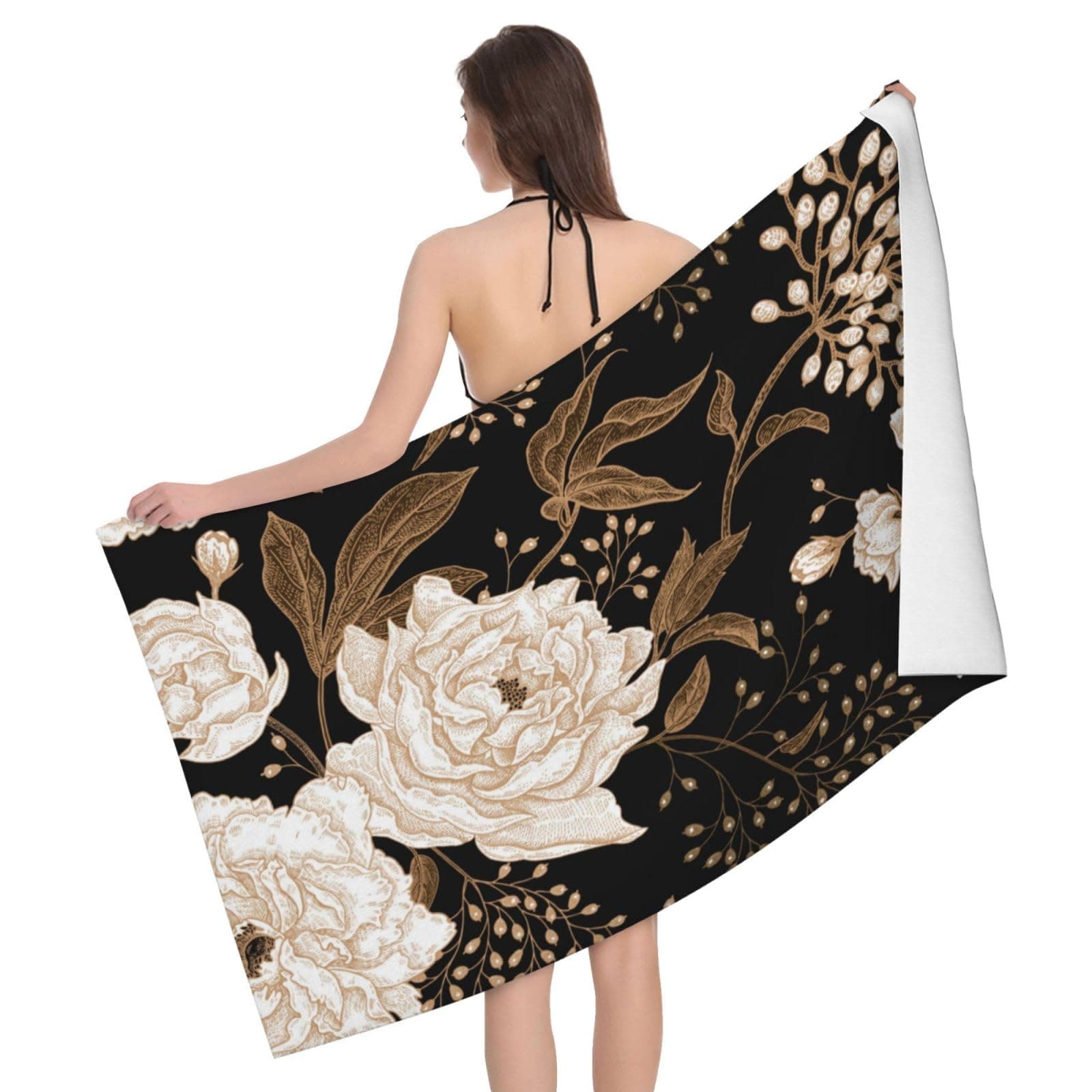 oacyit Beach Towel Peonies and Roses Quick Dry Oversized Lightweight Thin Bath Towel 32"x52",Men's and Women's Travel Swimming Pool Yoga Gym Sand-proof and Absorbent Towel