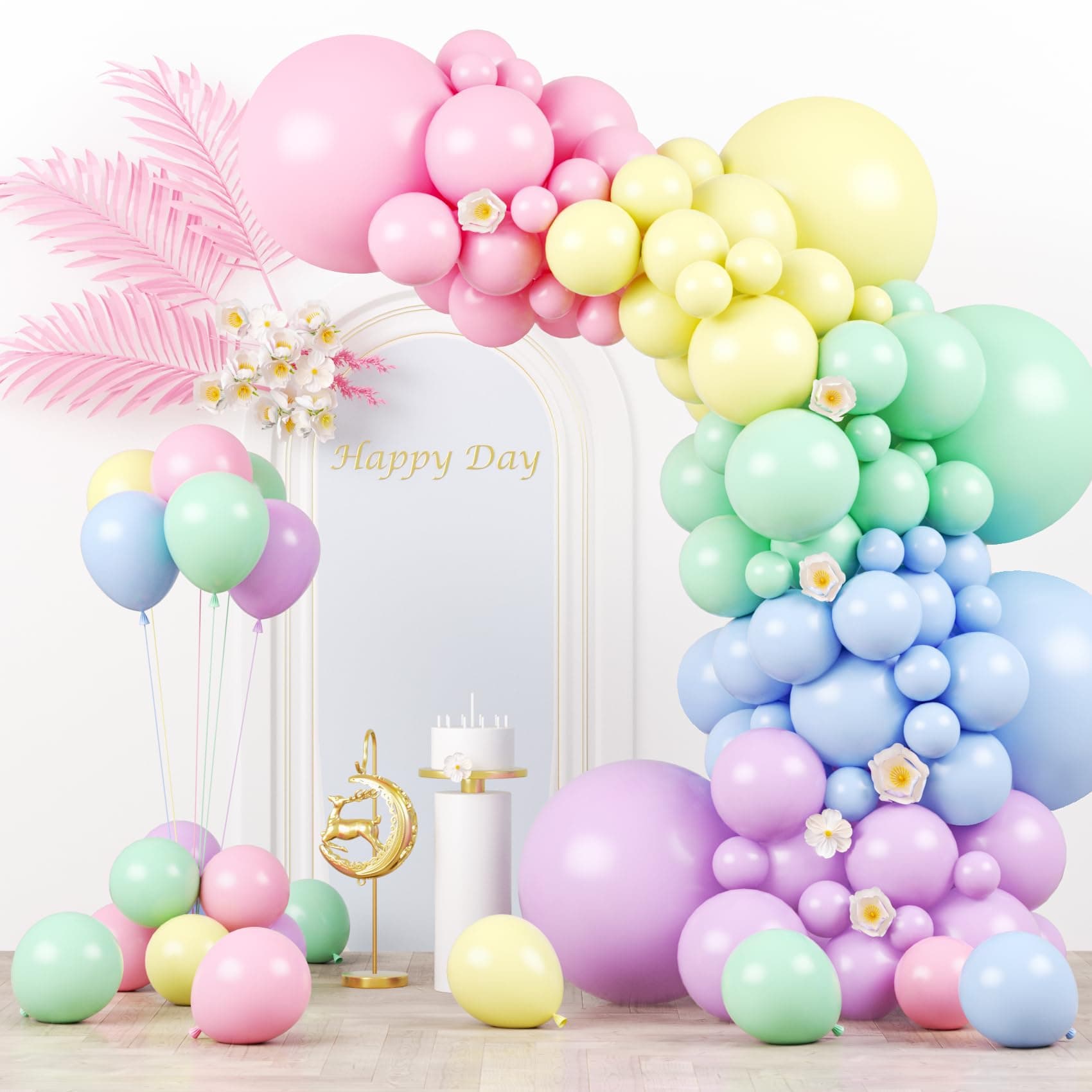 Voircoloria 130pcs Pastel Balloons Garland Arch Kit, 18 12 10 5 Inch