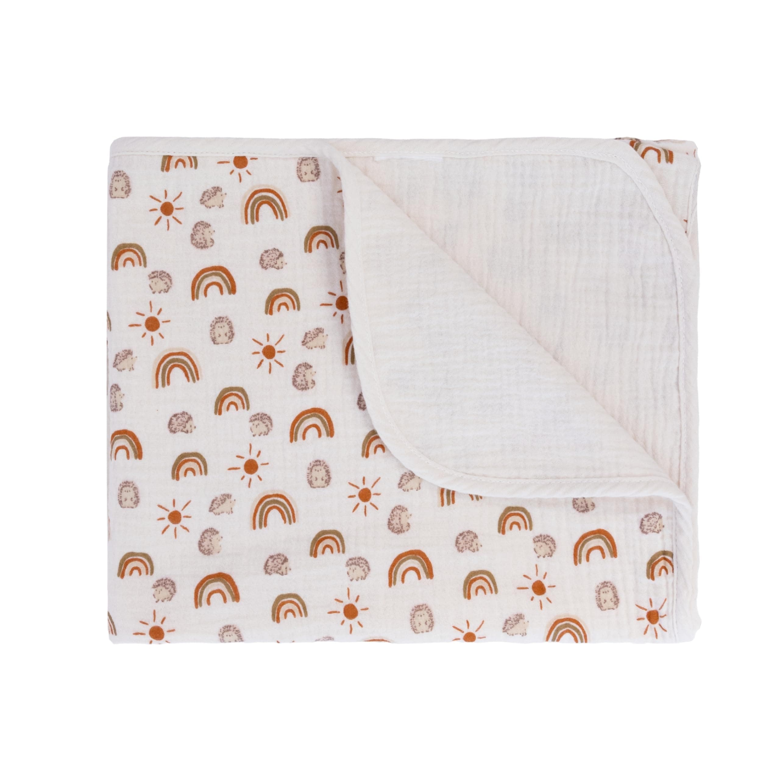 Muslin Baby Blanket Neutral, 40"x36" Toddler Blanket, Reversible Soft Baby's Blanket, 100% Cotton Muslin Blanket Baby, Oeko TEX (Rainbow + Beige Gender Neutral BabyBlanket)
