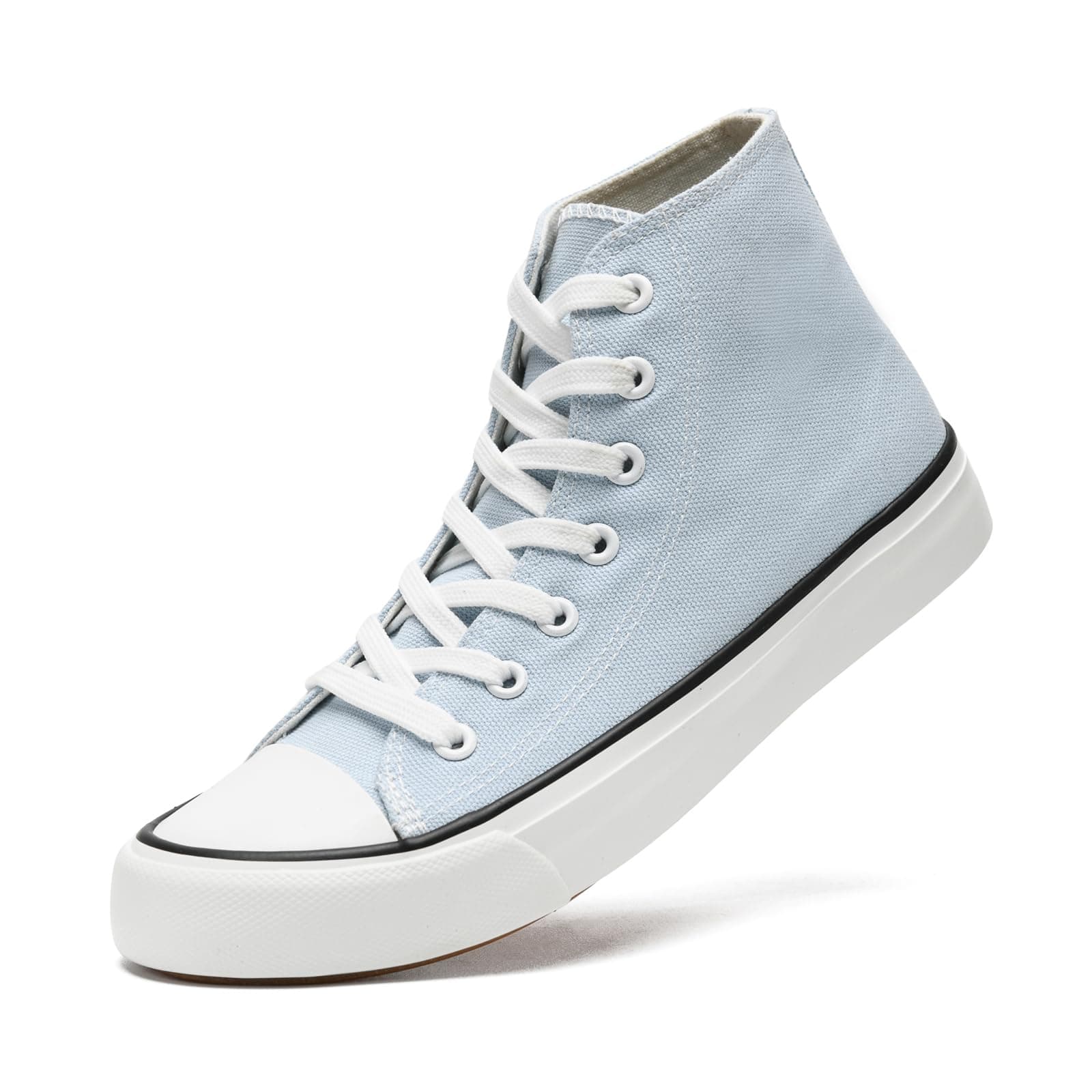 xinran & shengli Women Men High Top Canvas Shoes Ladies Cushioned Support Sneakers Lace Up Casual Tennis Trainers Light Blue Size 5.5