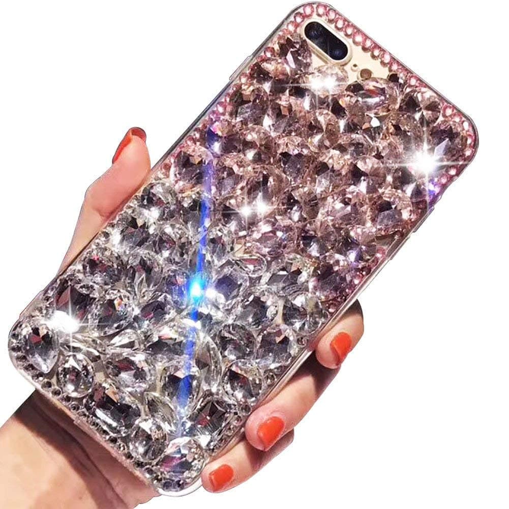 Bling Diamond Case for Samsung Galaxy Note 9,LCHDA Glitter Clear Crystal Rhinestone Full Diamonds Luxury Sparkle Transparent Bumper Women Girls Protective Cover for Samsung Galaxy Note 9-White&Pink