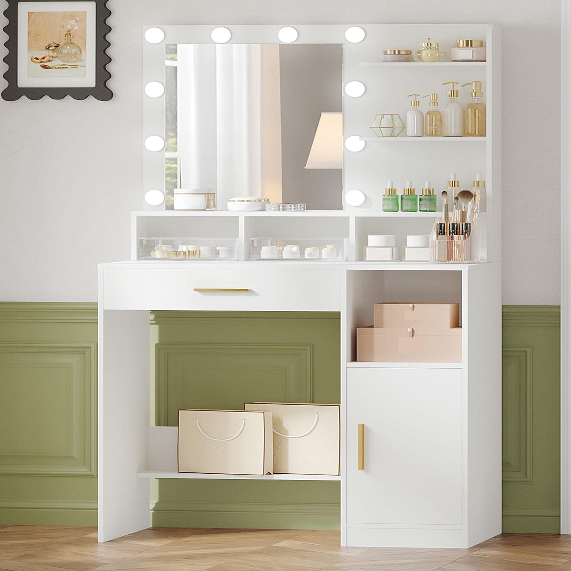 Hzuaneri Vanity Desk with Mirror and 10 LED Lights