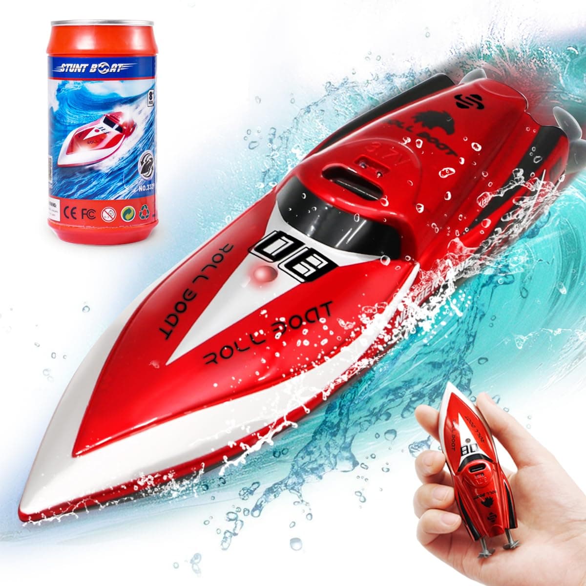 LAFALA Mini Remote Control Boat RC Boat 2.4Ghz 360 Rotating bulit-in Rechargeable Battery Lakes Swimming Pool Toys Remote Control Boats for Kids 8-12 Years Birthday Gift Red