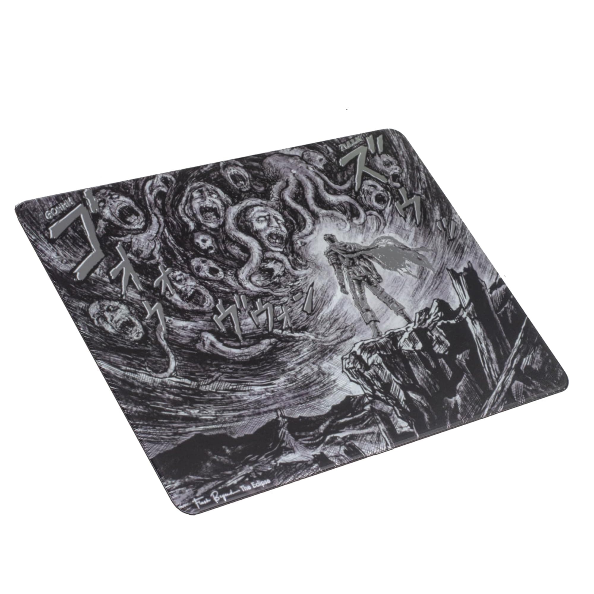 flash Beyond Glass Gaming Mouse Pad - Real Gold/Silver Foil Stamping Art -Tempered Glass Speed Surface with - Limited Artist Collaboration Edition (400 * 300mm, The Eclipse - Silver Leaf Edition)