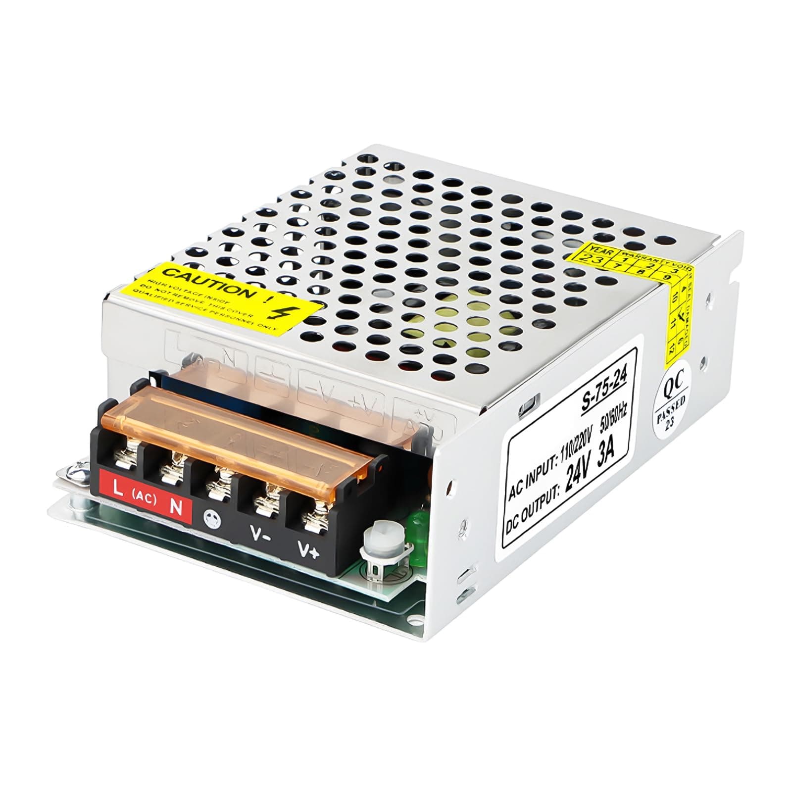AC 110V/220V to DC 24V 3A 75W Switching Power Supply, Compact Size LED Driver, Converter, Transformer, Adapter for LED Strip Light Display, Camera Security System, 3D Printer, Computer Project