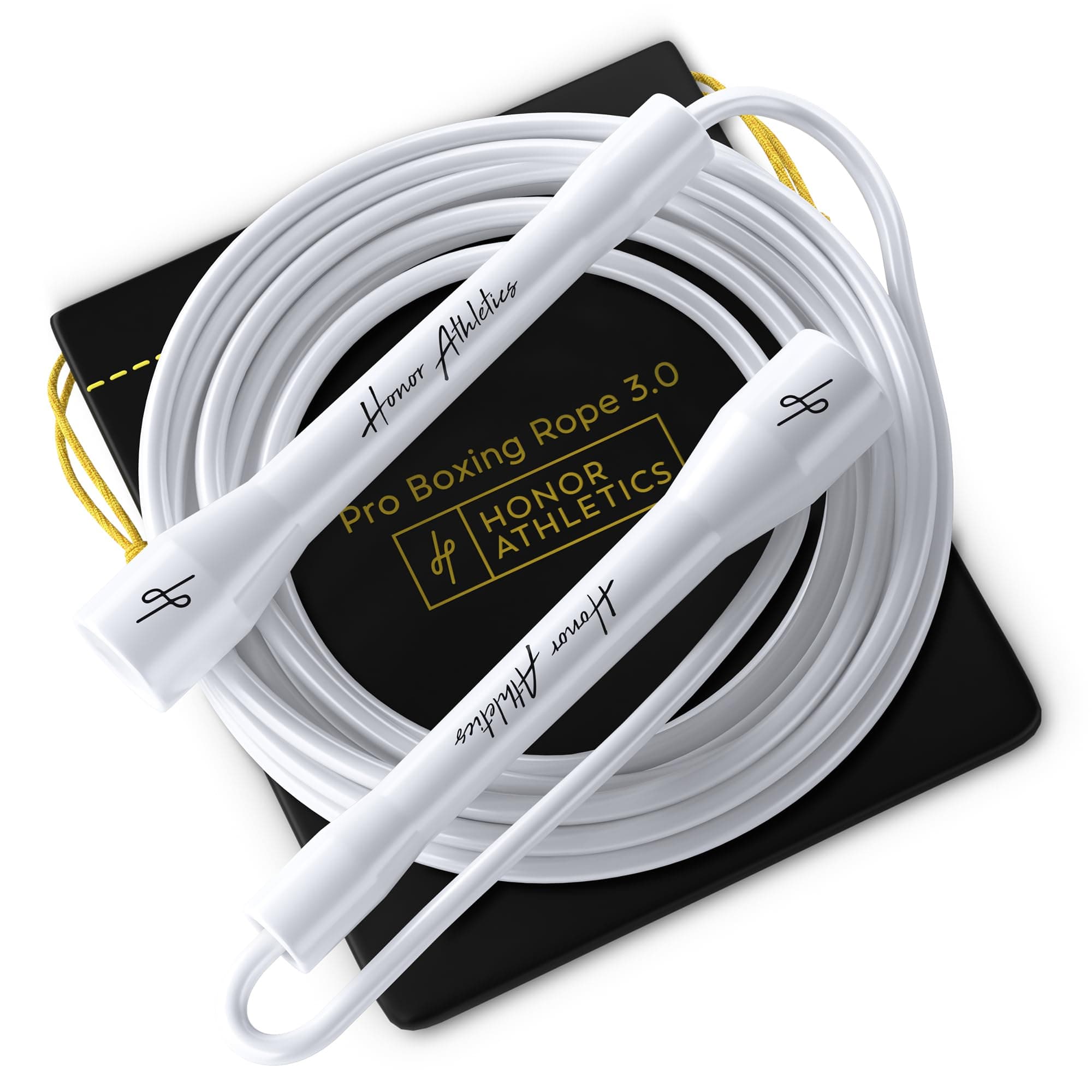 Honor Athletics Pro Boxing Rope 3.0 – Springseil 5,3 mm TPU-PVC, verstellbar 3,05 m, Indoor/Outdoor, Boxen & MMA, verwicklungsfrei, rutschfeste, bruchfeste Griffe (Weiße Griffe/Weißes Seil)