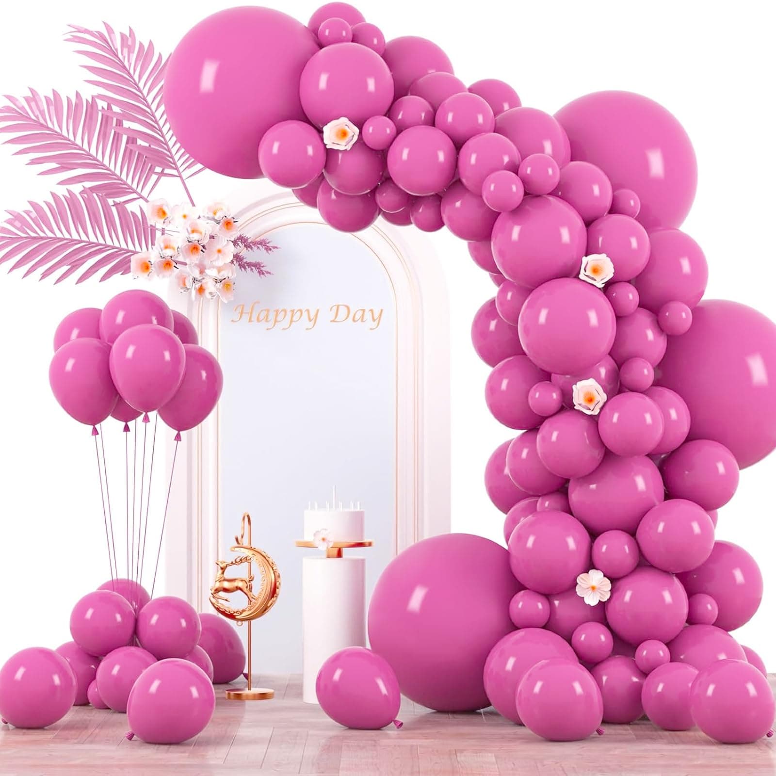Voircoloria 130pcs Retro Hot Pink Balloons Arch Kit, 18 12 10 5 Inch