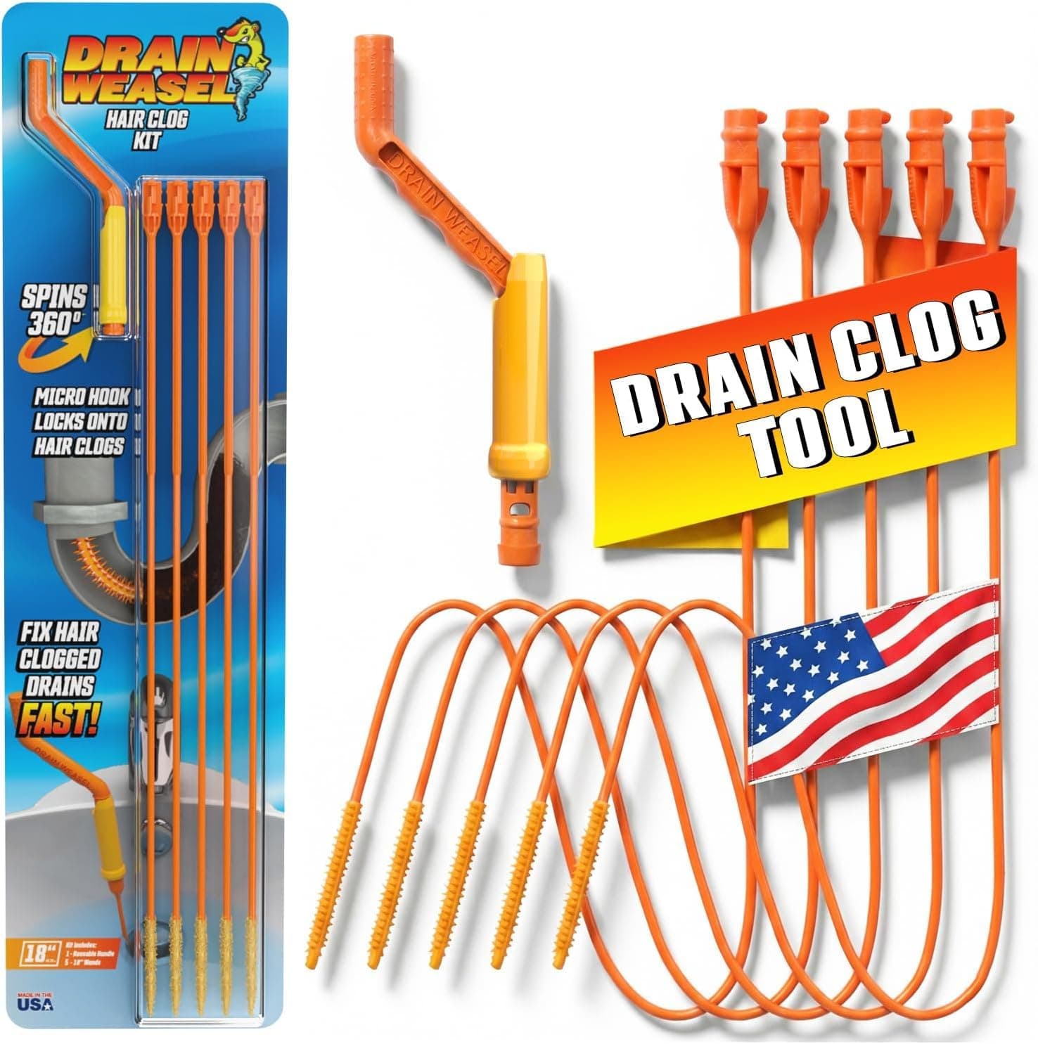 Drain Weasel Hair Clog Remover for Sinks, Plumbing Snake Auger, 5 Pack