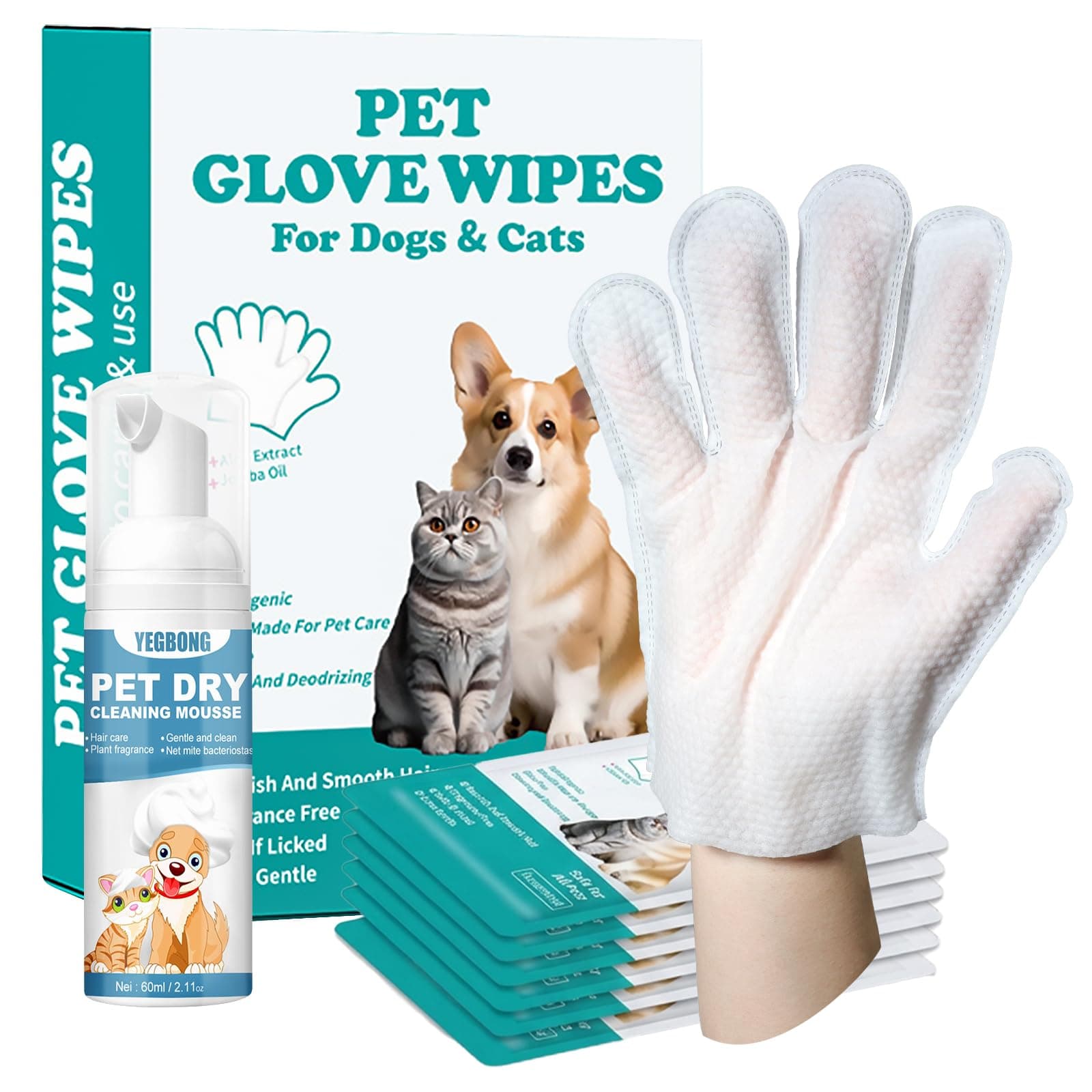 Trevapet Pet Glove Wipes for Dogs & Cats, Travel-Friendly, with No-Rinse Foam Mousse for Enhanced Cleaning & Deodorizing, Extra Thick Hypoallergenic Design, Ideal for Large & Playful Puppies