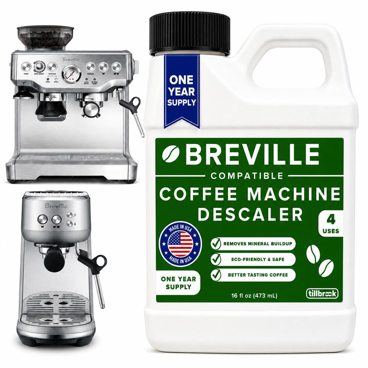 Breville Espresso Machine Compatible Descaler, 4 Uses, 1 Year Supply, 16 oz