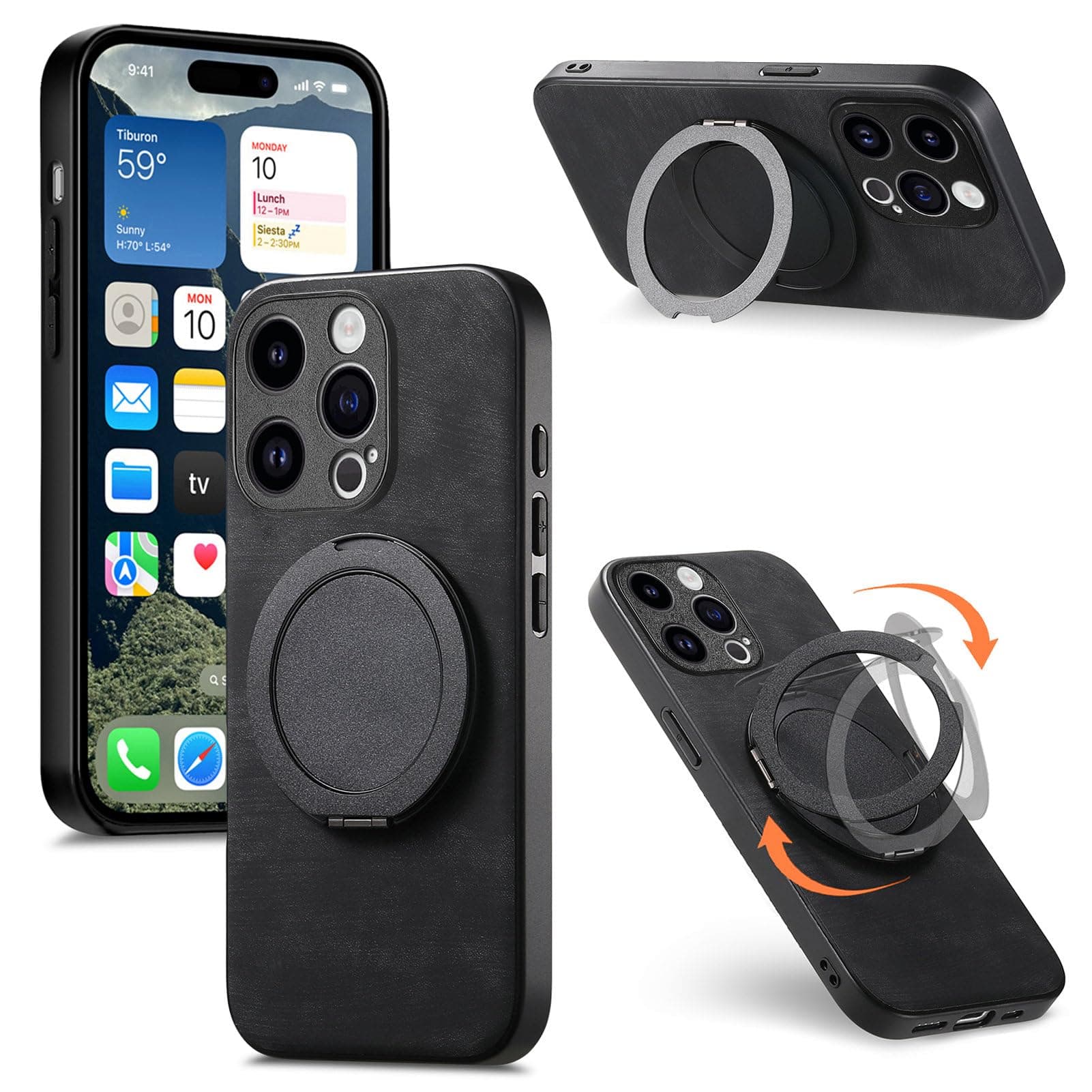 BEENTRYS Stand Case for Oppo Find X8 Case,Rotating Magnetic Kickstand PU Leather Bumper Slim Car Mount Magnet Full Body Protection Shockproof Protective Cover-Black