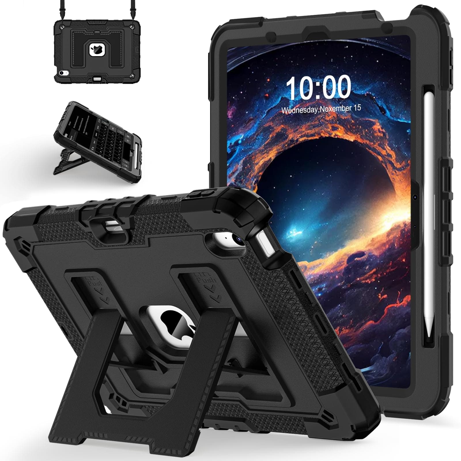 WESOROL CASE for iPad Air 11 Inch M3 (2025) / M2 (2024) iPad Air 5th (2022) / 4th Generation (2020) 10.9 Inch,Military Grade Shockproof iPad Case Air 11 Inch with Pencil Holder, Black