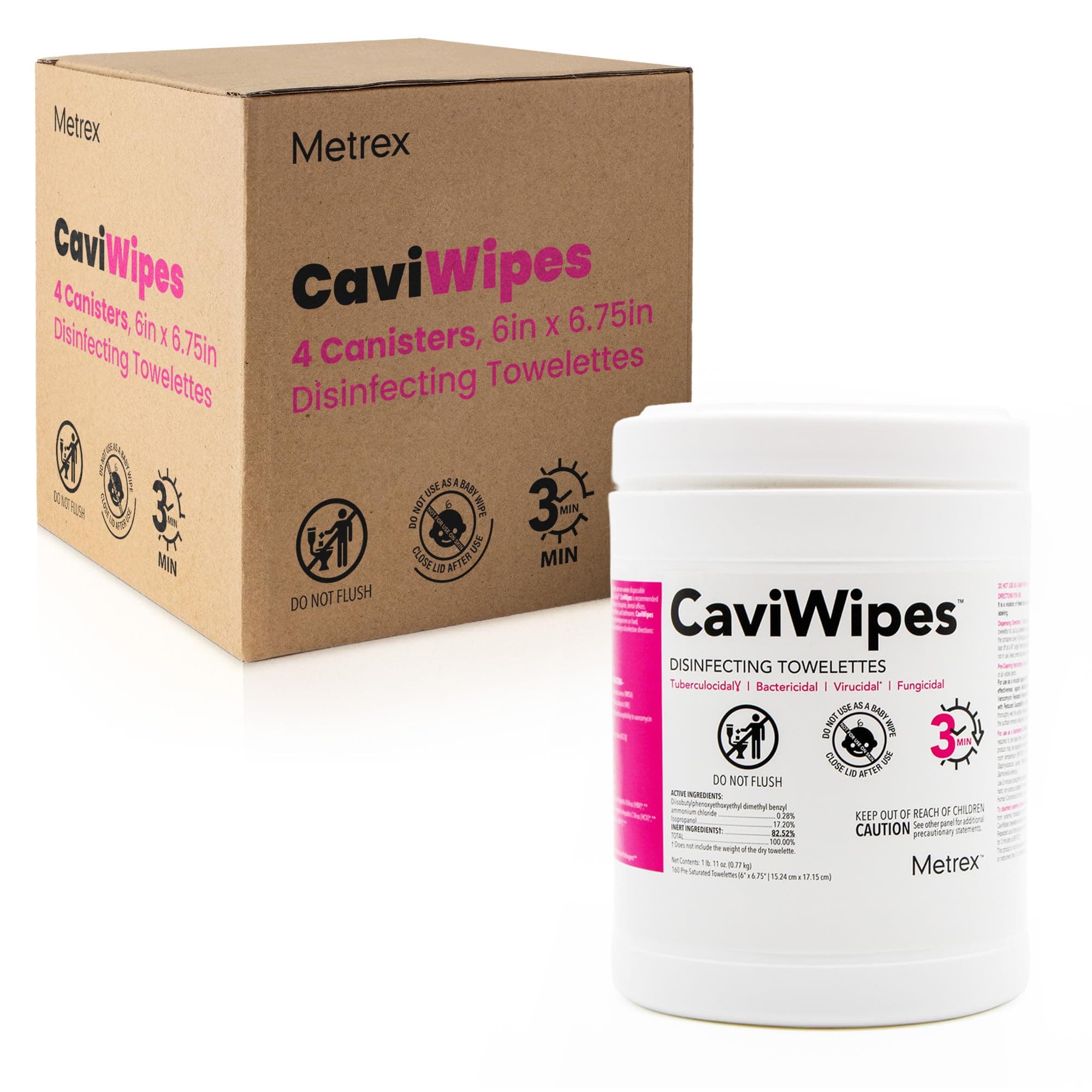 Metrex CaviWipes Disinfecting Towelettes – Alcohol-based, Durable Non-Woven Disinfecting Wipes, 3-Minute Contact Time, Surface Cleaner for Healthcare Settings – 6" x 6-3/4", 160 Wipes, 4 Pack