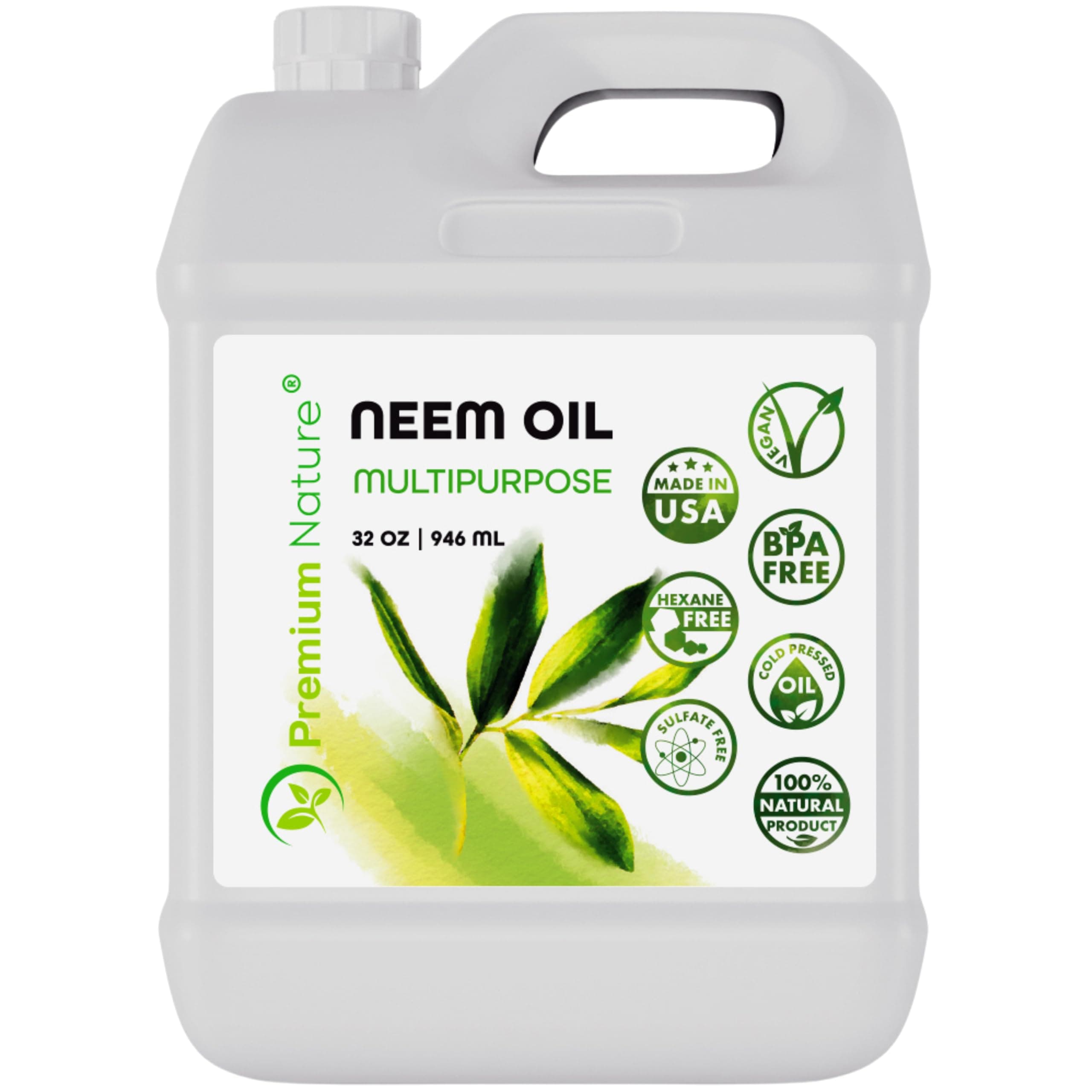 Neem Oil Multipurpose, 100% Natural Neem Oil, Cold-Pressed Unrefined, 946 ml