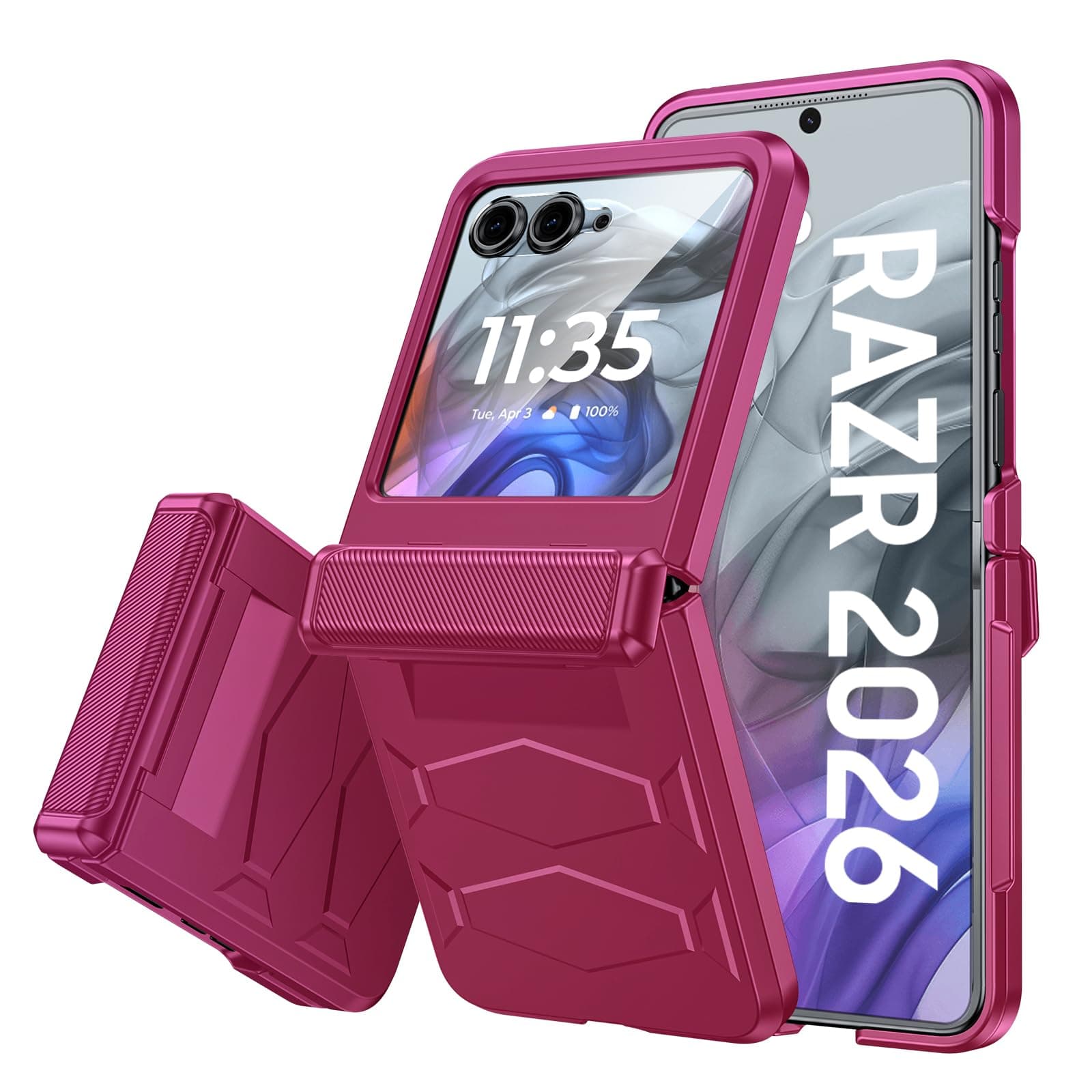 Vizvera for Motorola Razr 2026/Razr 2025 Case with Hinge Cover,Built-in Screen Protector Shockproof All-Inclusive Cover Wireless Charging for Motorola Razr 2026/2025(Magenta)