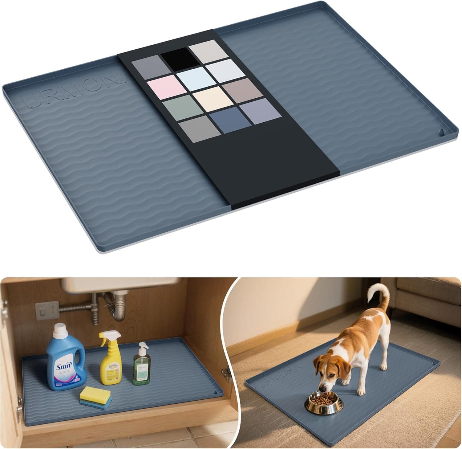 URMONA Waterproof Silicone Under Sink Mat 19"W x 25"L, Shelf Liner for Kitchen and Bathroom, Cabinet and Counter Protector, Storage and Organizers, Litter Mat, Pet Cat Puppy Essentials (Dark Grey)