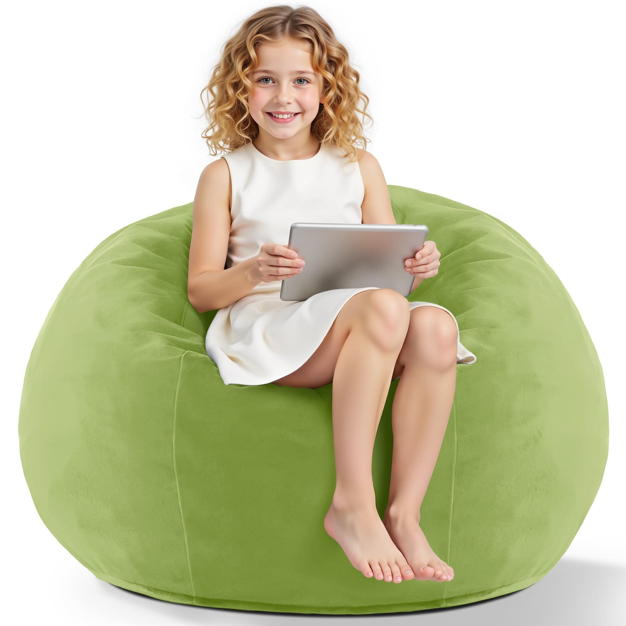 HABUTWAY 2FT Bean Bag Chair,Beanbag Chairs w/Dutch Velvet Cover,Green