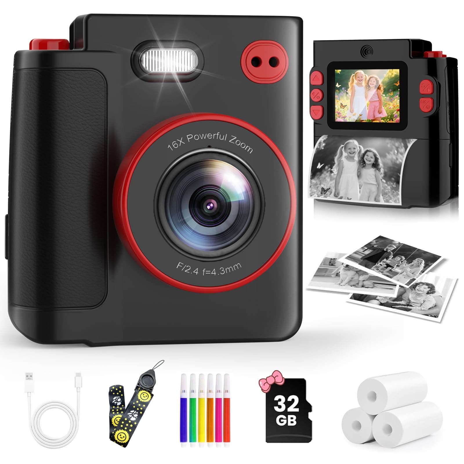 MYSTILUCK Kids Camera Instant Print, 1080P Instant Print Camera for Kids