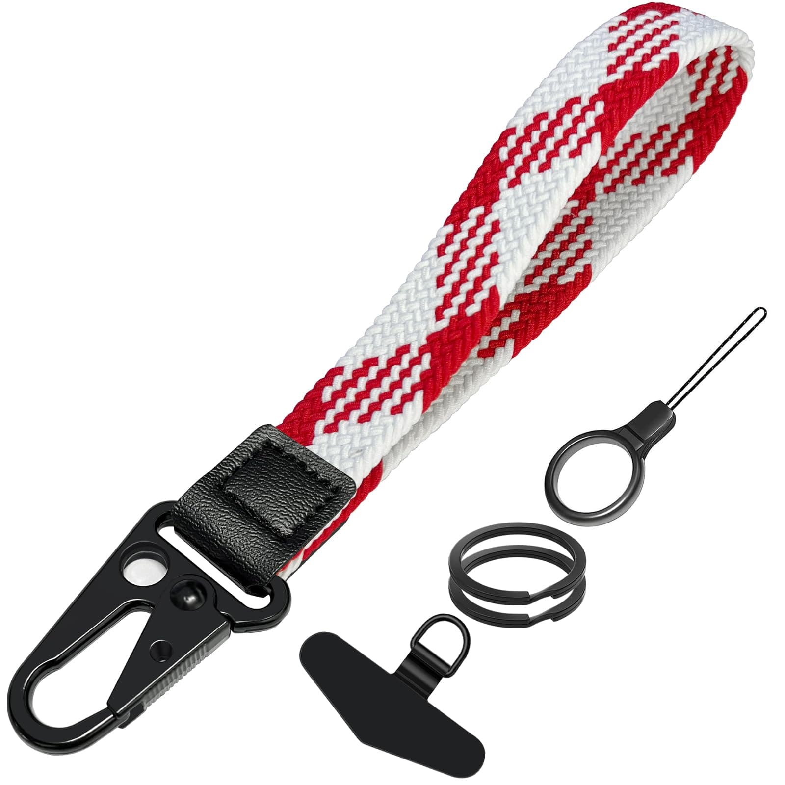 BuitBoll Stretchy Wristlet Keychain, Wrist Lanyard Strap Key Chain Holder to Hold Keys Wallet Phone ID Badge for Men Women, Redwhite, Small