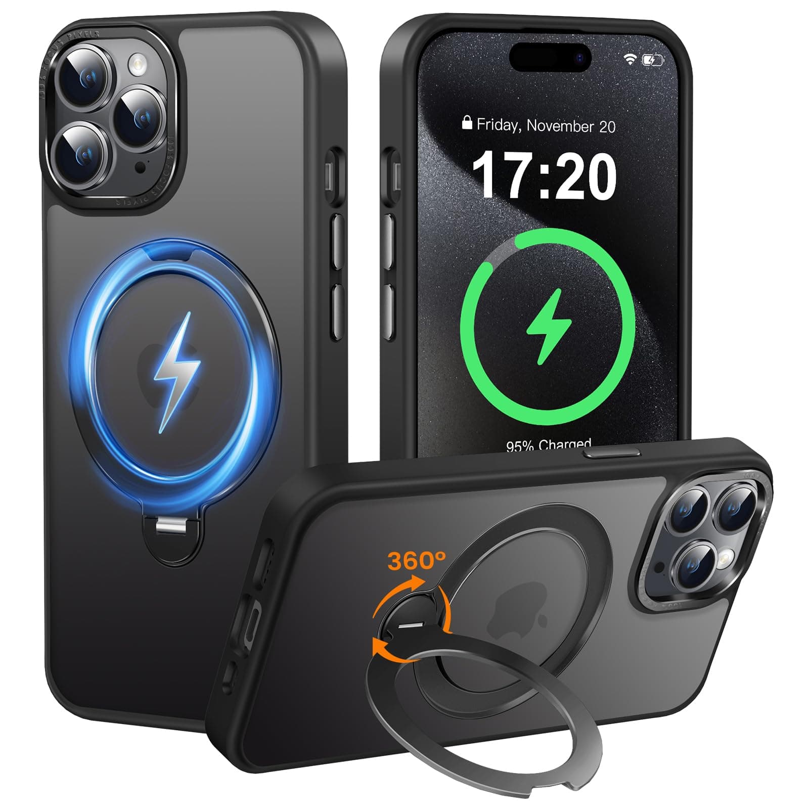 PuyaTeya Magnetic 360° Stander for iPhone 15 pro max Case, Black