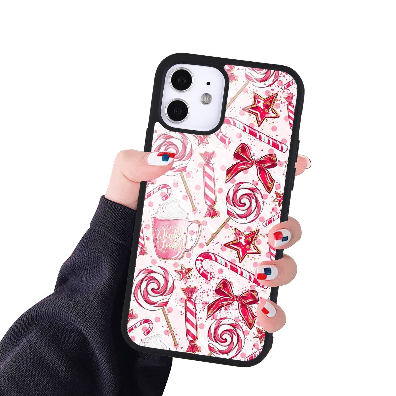 LuGeKe Christmas Cookie Phone Case for iPhone 13 Mini,Candy Cane Pattern Hard Aluminum Plate & Soft Frame Shockproof Case Cover for Girls Boys,Anti-Scratch Bumper Protection Phone Case