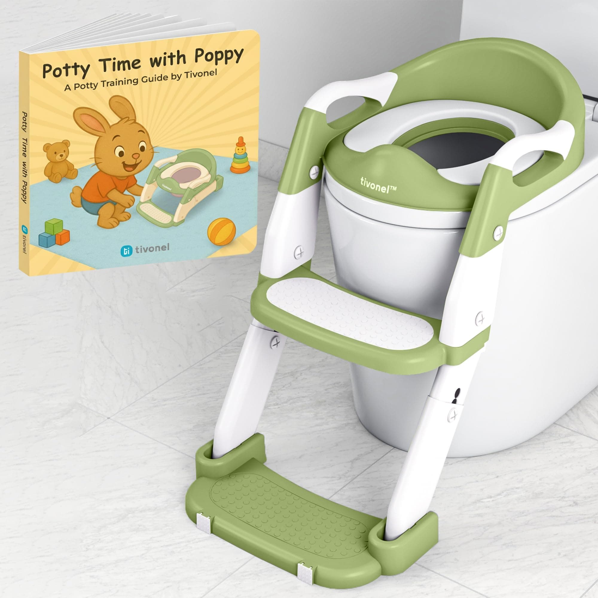 Tivonel 3 in 1 Toddler Toilet Seat with Splash Guard Anti Slip Pad and Step Stool for Kids Boys Girls Green