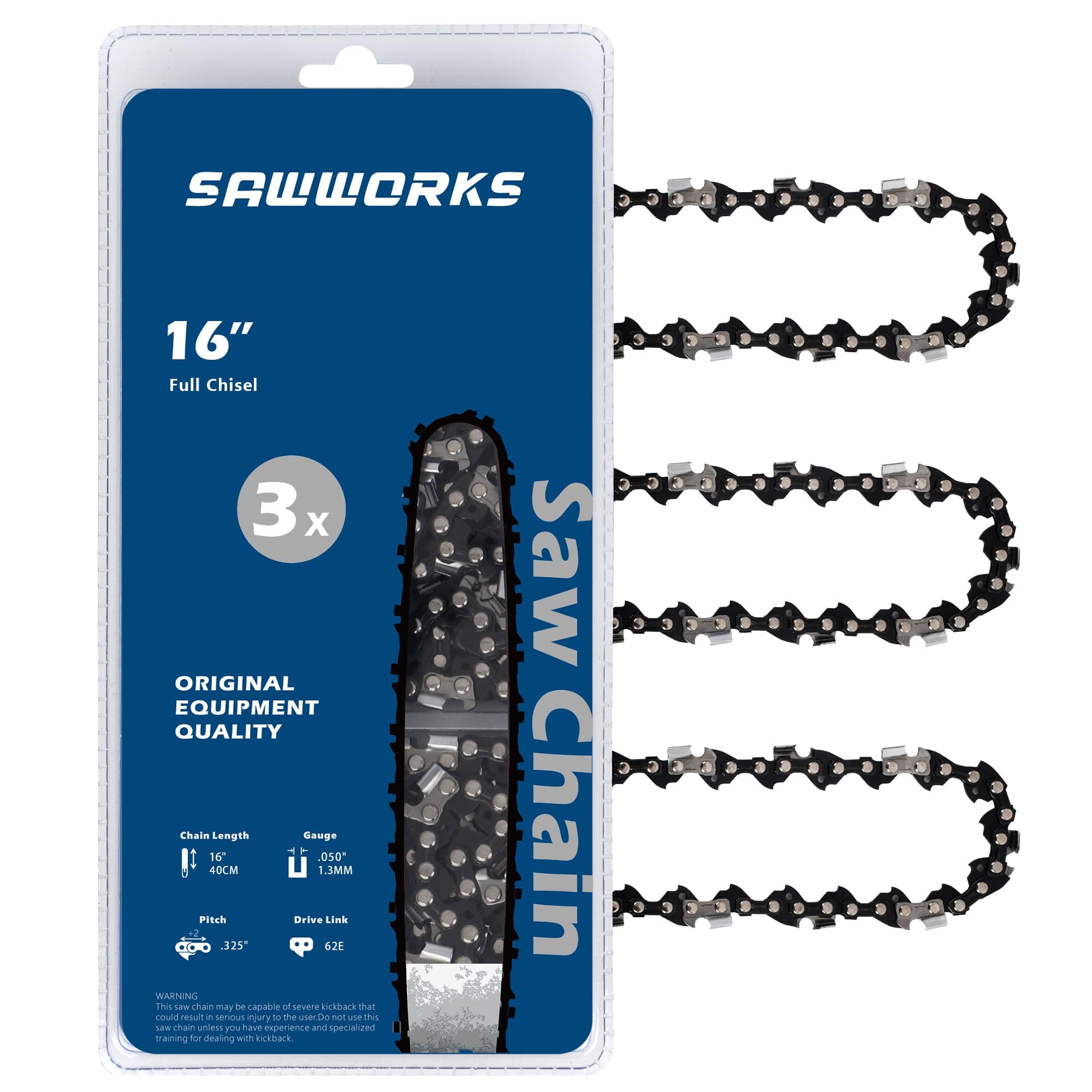 SawWorks 16 Inch Chainsaw Chain, 325" Pitch .050" Gauge 62 Drive Links