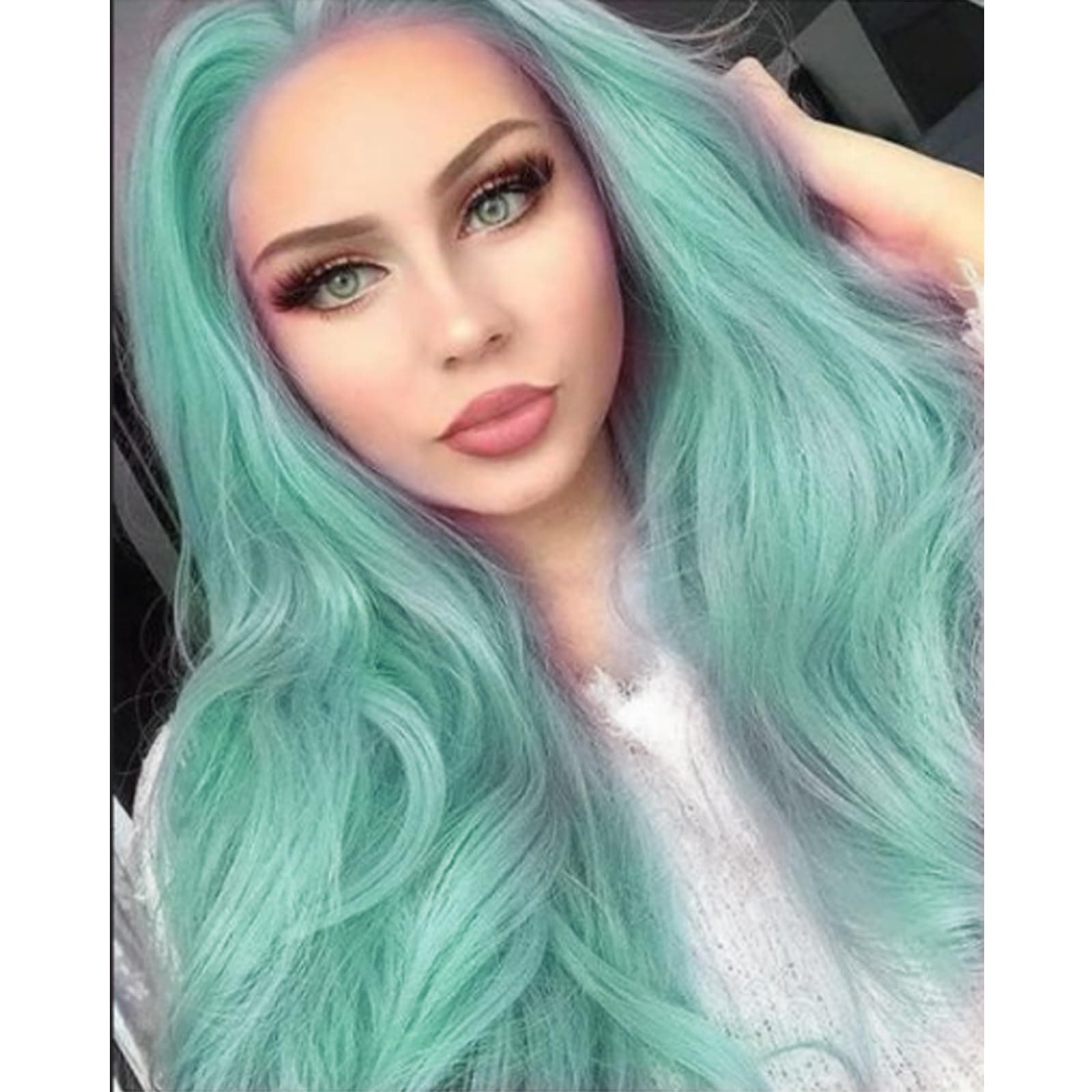 AFBeauty Blue Wig Lace Front Wigs for Women Mint Green Synthetic Hair Long Wavy Real Hair Wig Light Pastel Blue Wig Glueless Lace Wigs Natural Hairline Heat Resistant 24 Inches Cosplay Daily Drag
