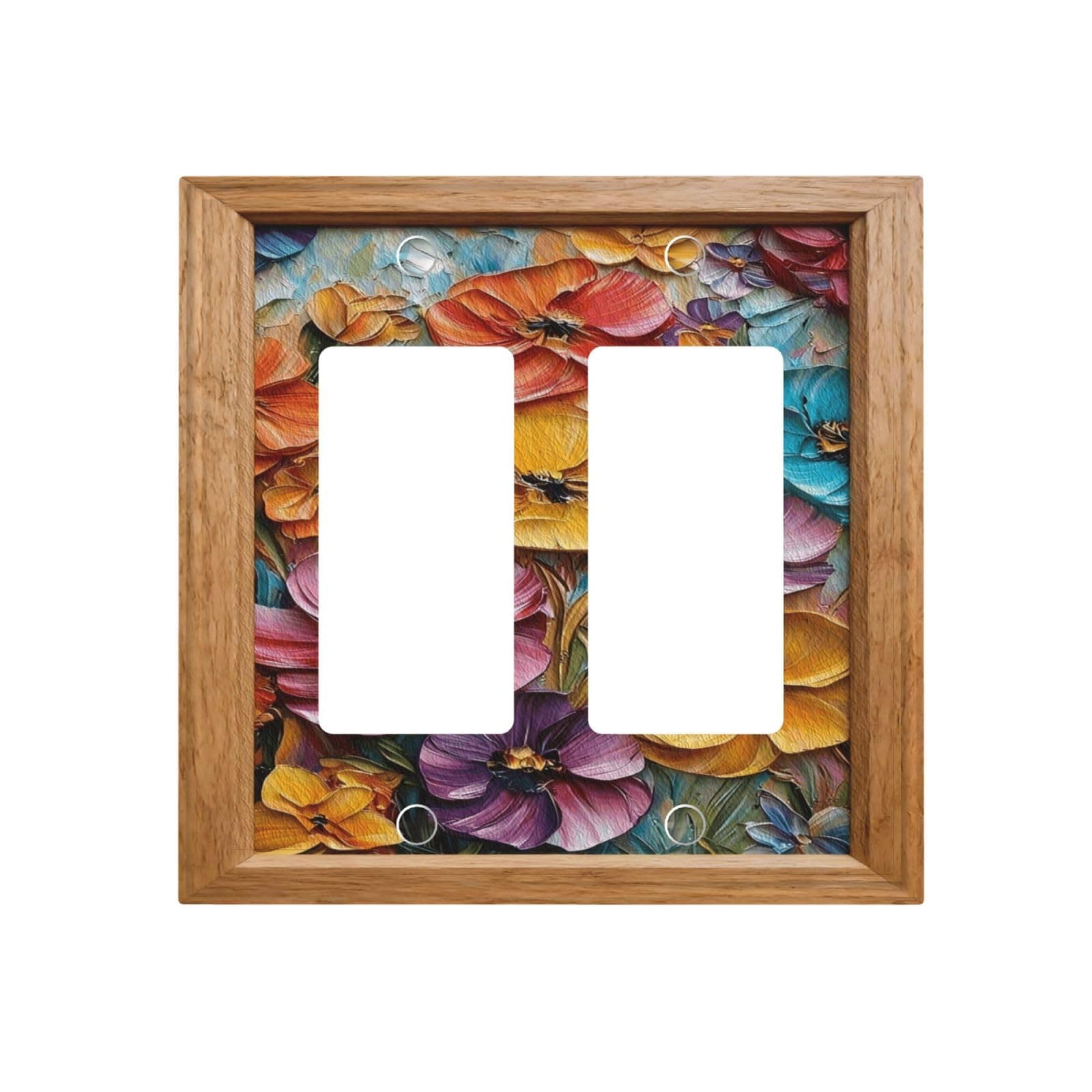 Decorative Art Light Switch Covers 2Gang Double Rocker Wall Plate Decorative Switch plate Electrical Faceplate for Home Decor Colorful Flower
