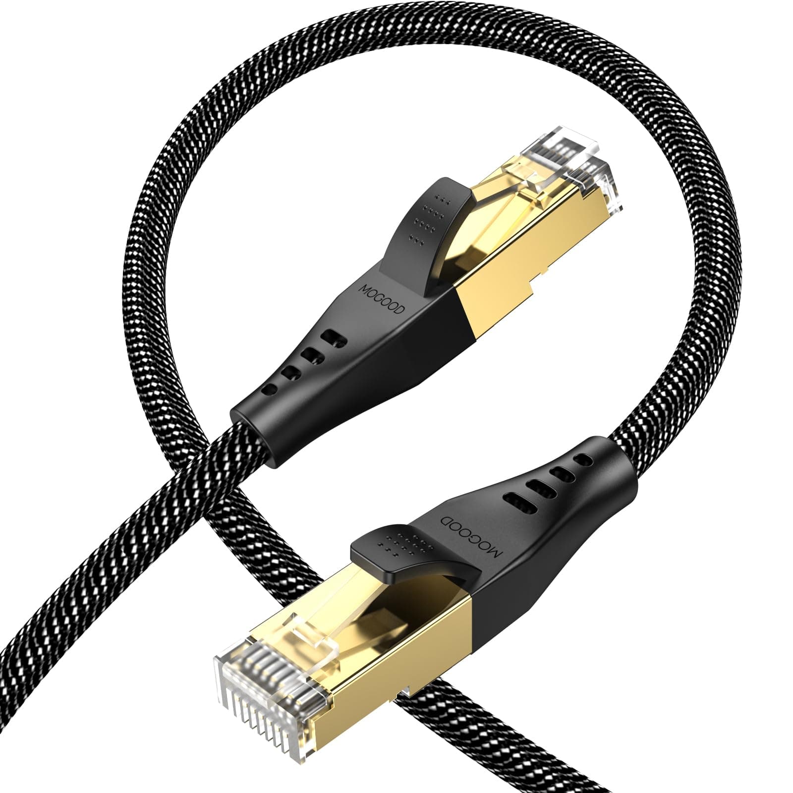 MOGOOD Cat 8 Ethernet Cable 6FT Outdoor&Indoor Nylon Braided Network Cord High Speed Heavy Duty LAN Network Cable 26AWG CAT 8 RJ45 Ethernet Cable for TV,Gaming PC PS5 Xbox Modem Router