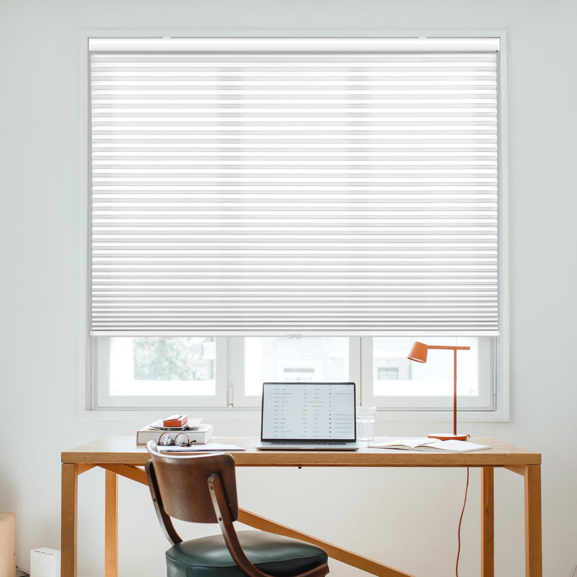 DEZ FURNISHINGS Cordless 1.5" Light Filtering Cellular Shade, 44.5" W x 48" H, White