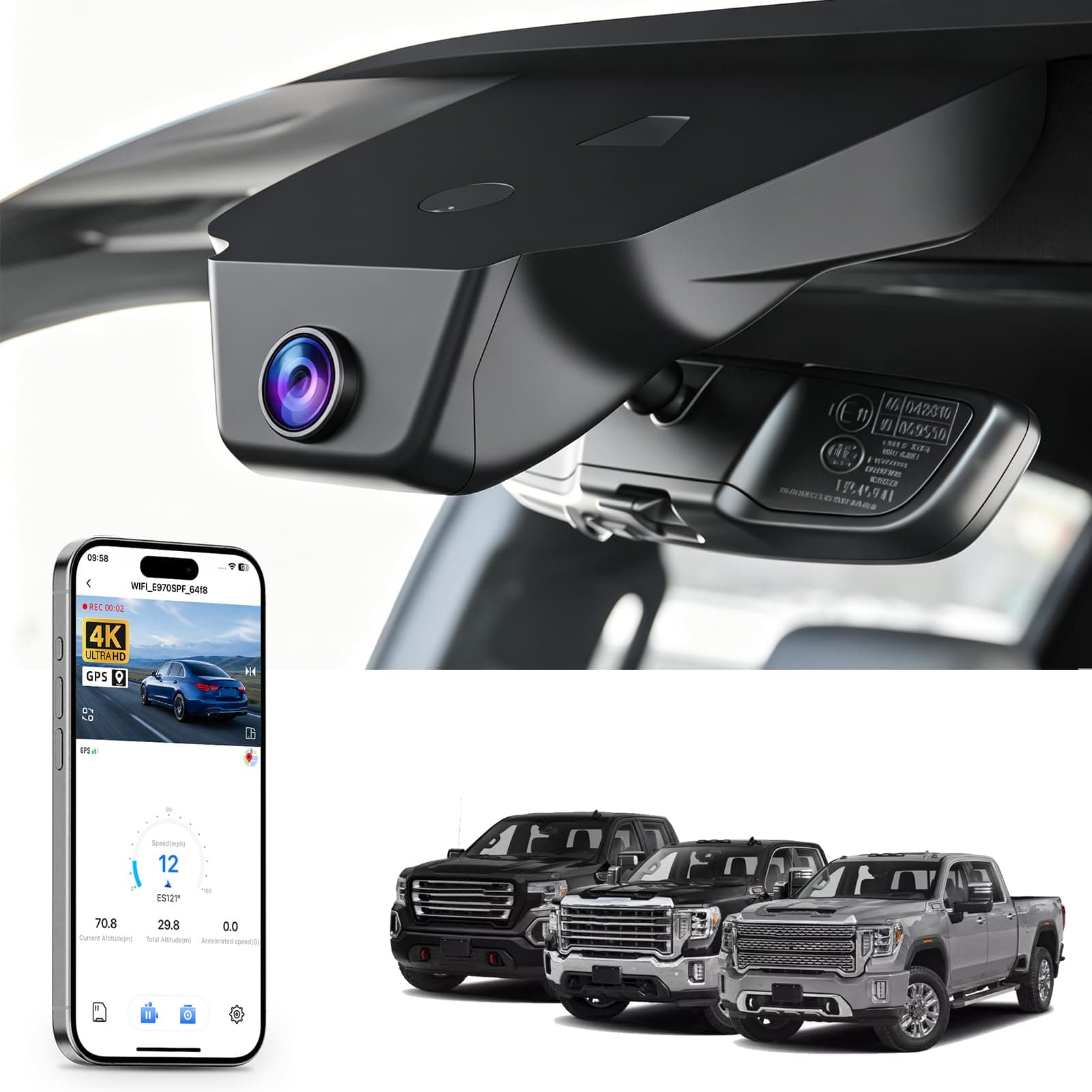 Mangoal 4K Dash Cam for GMC Sierra 1500 2022-2026 1500HD 2024-2026(Model C)