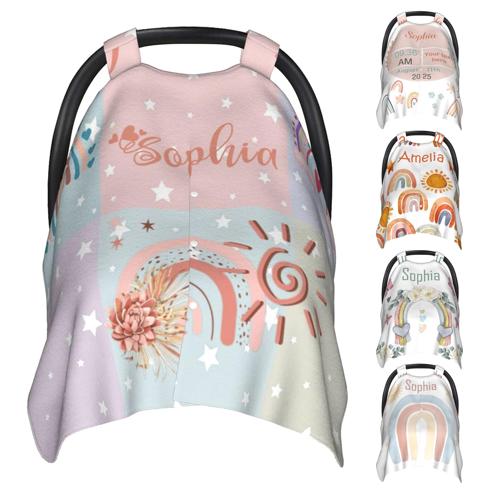 Personalized Baby Car Seat Covers for Girls Boys Custom Carseat Covers Baby Customized Rainbow Carseat Canopy Cover