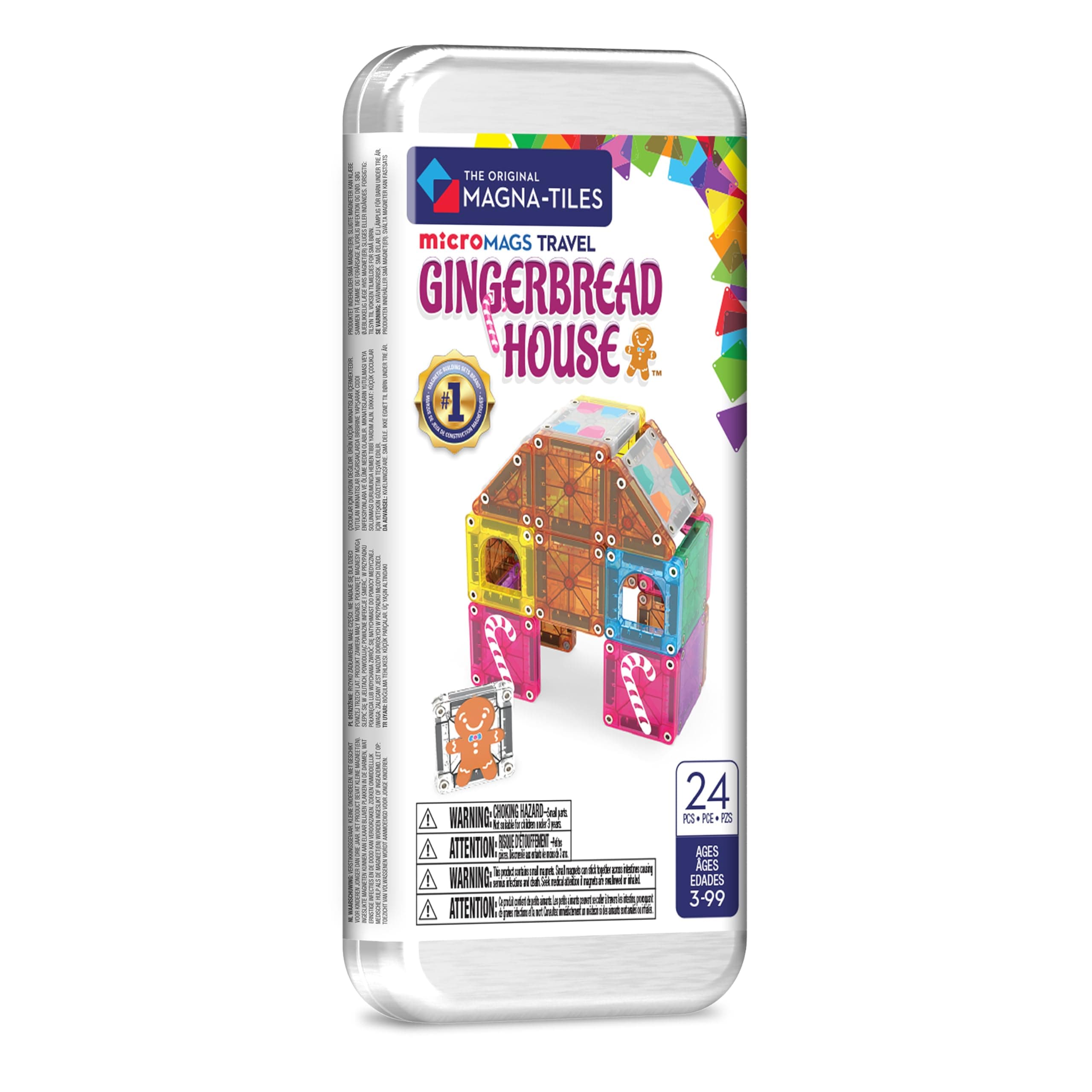Magna-Tiles microMAGS 24-Piece Gingerbread House Travel Set, The Original Magnetic Building Brand
