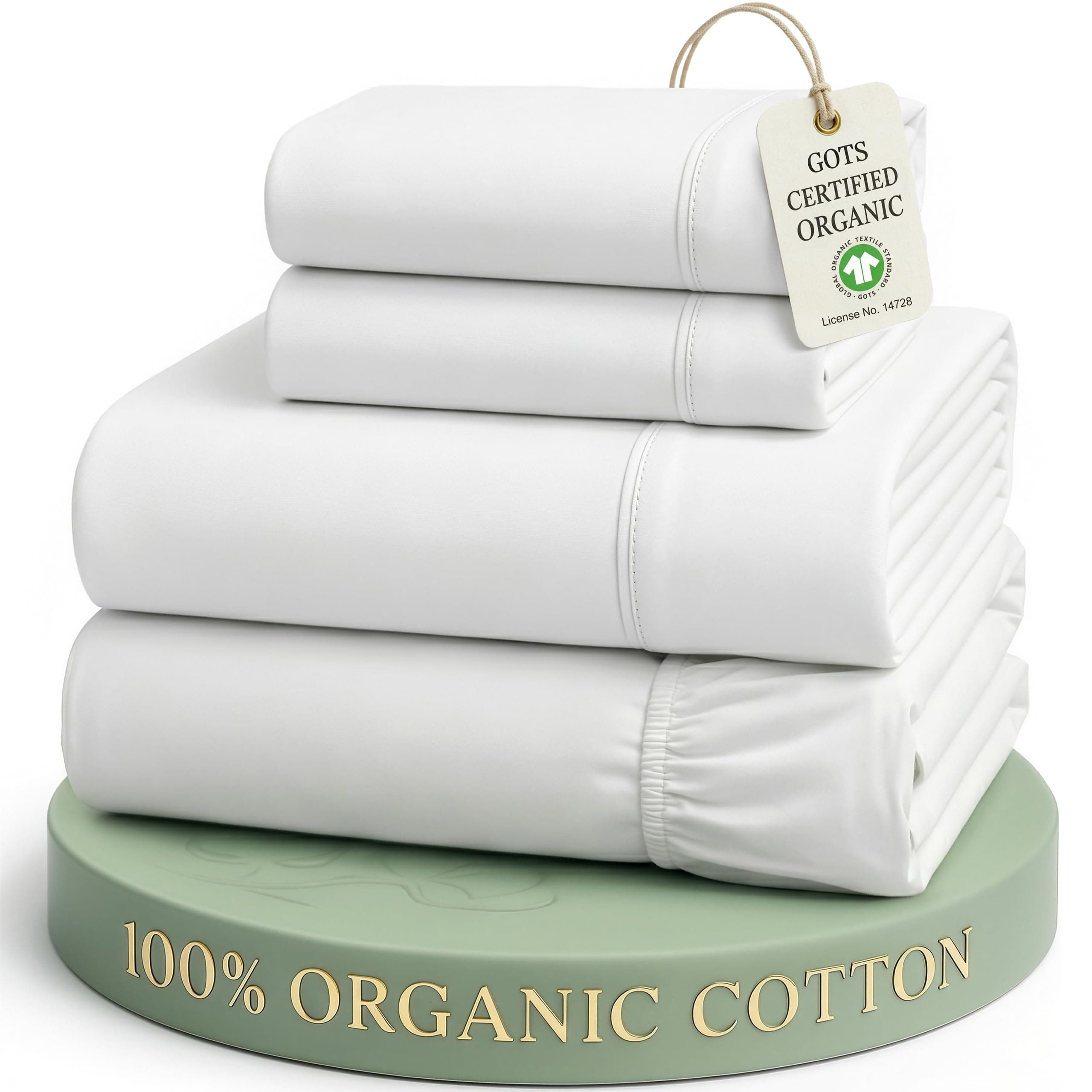 LANE LINEN King Sheets 100% Organic Cotton 4pc Percale Cooling Soft - White