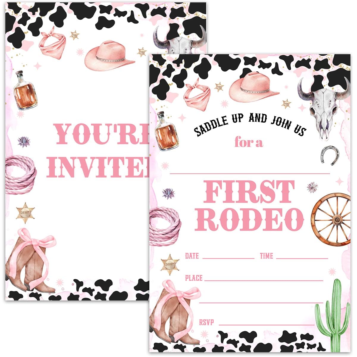 Nopoben 1st Cowgirl Birthday Invitation Cards For Girls, First Rodeo Girl Party Invites, Birthday Party Supplies 20 pcs Double-Sided Fill-In Invitation Cards with Envelopes -19